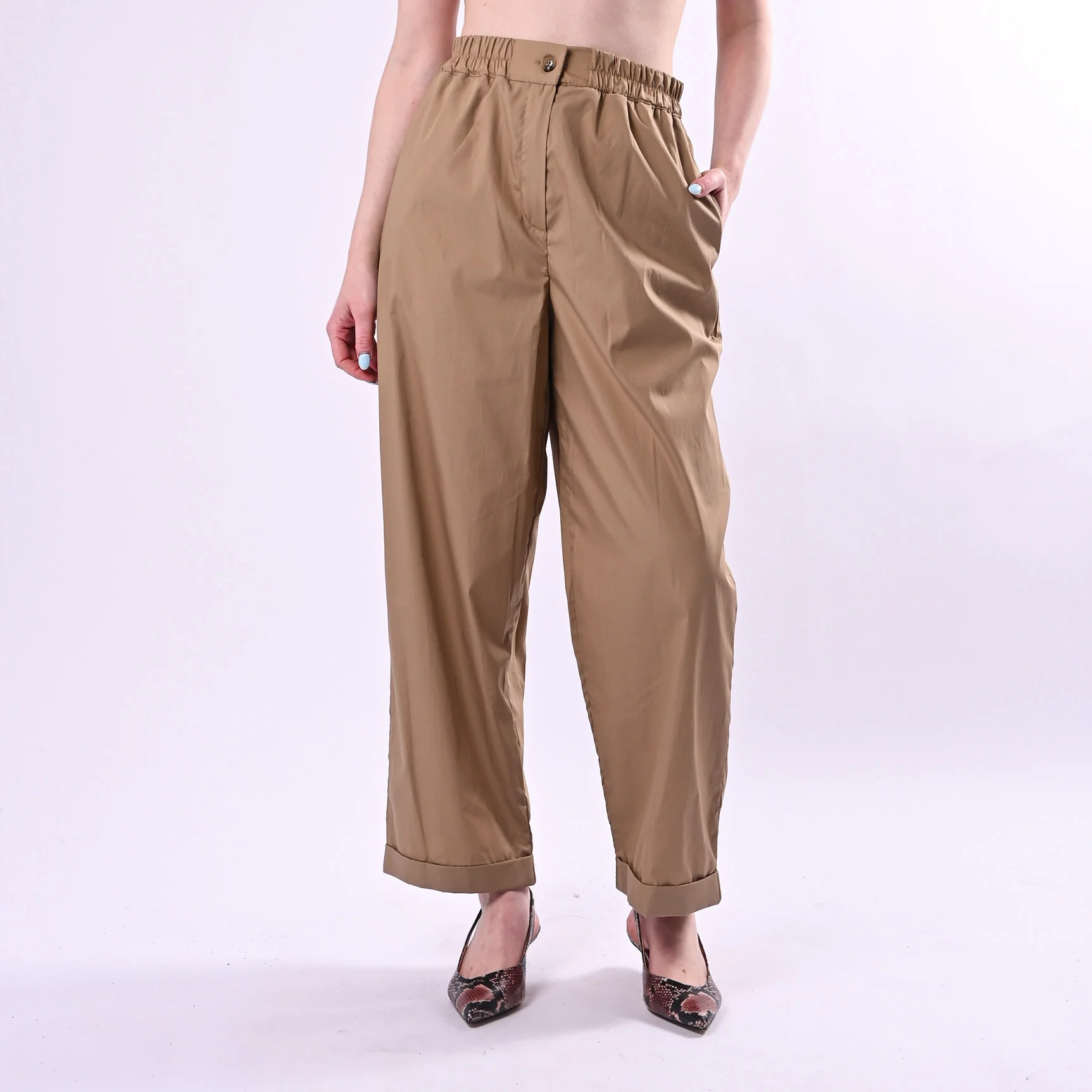TENSIONE IN - PANTALONE DRITTO IN POPELINE ART. 26P4936/C - COGNAC
