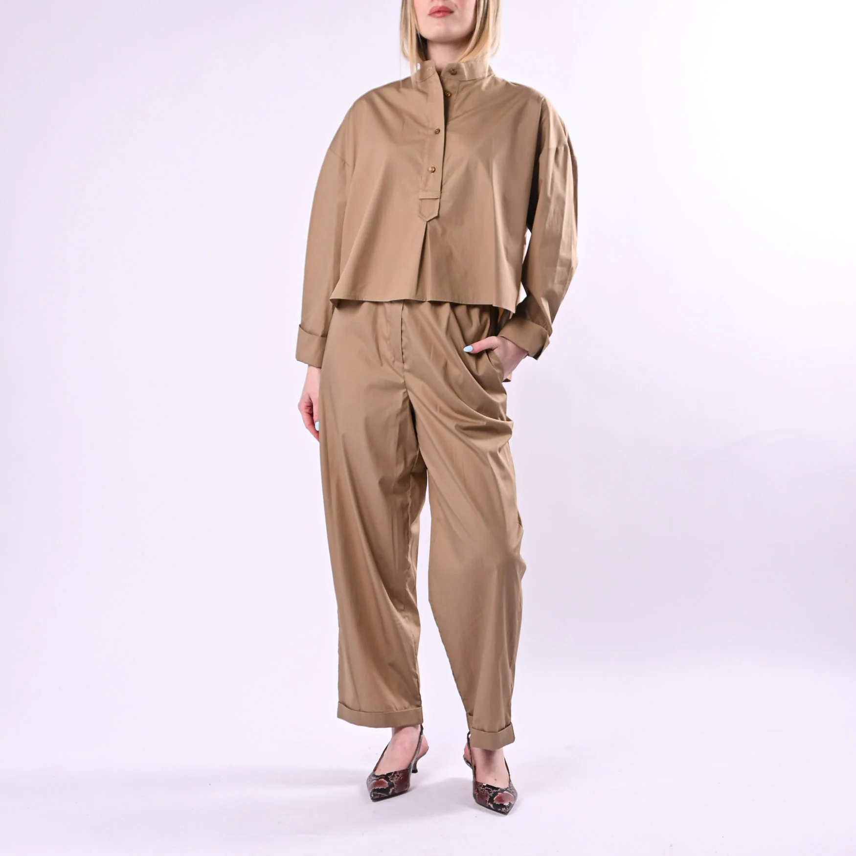 TENSIONE IN - PANTALONE DRITTO IN POPELINE ART. 26P4936/C - COGNAC - Image 6