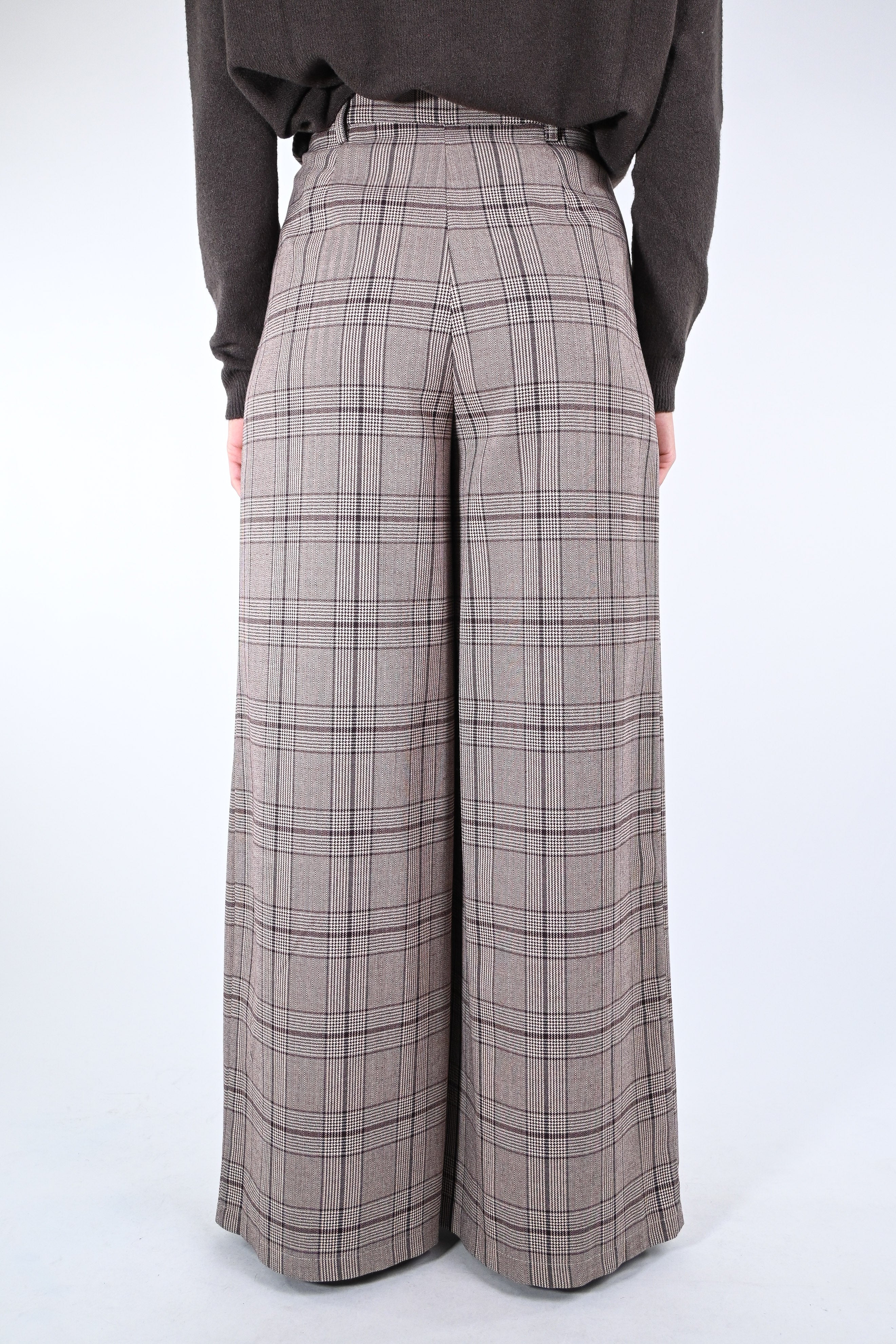 TENSIONE IN - PANTALONE PALAZZO A QUADRI ART.26P1409 - BEIGE/MORO - Image 4