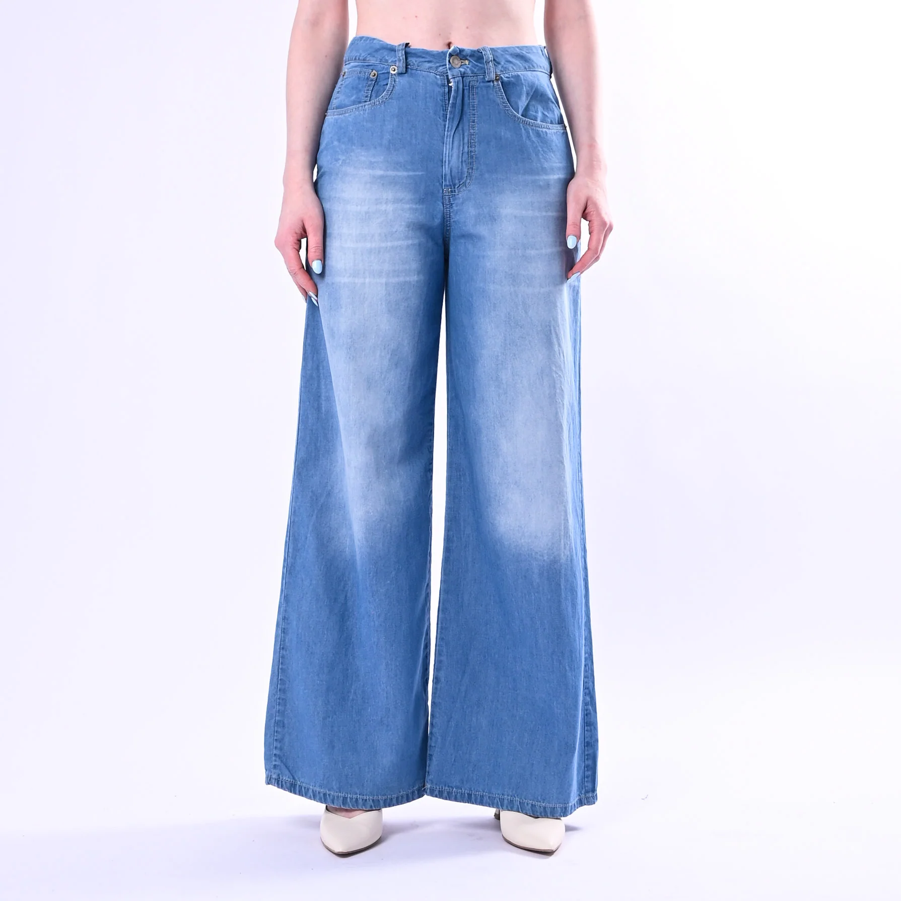 TENSIONE IN - PANTALONE PALAZZO CHAMBRAY ART. S26PD33 - DENIM CHIARO - Image 2