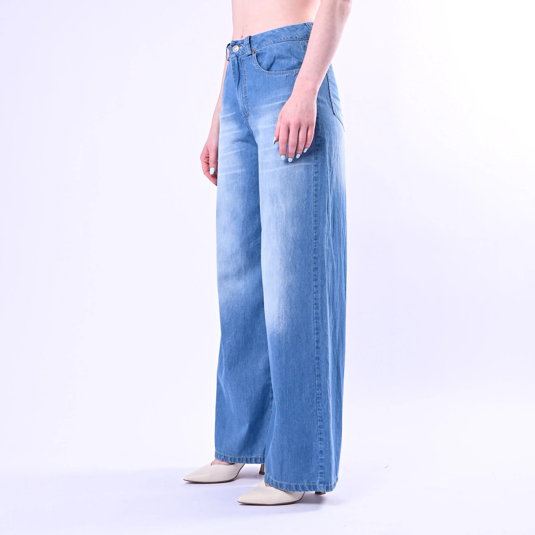 TENSIONE IN - PANTALONE PALAZZO CHAMBRAY ART. S26PD33 - DENIM CHIARO - Image 3