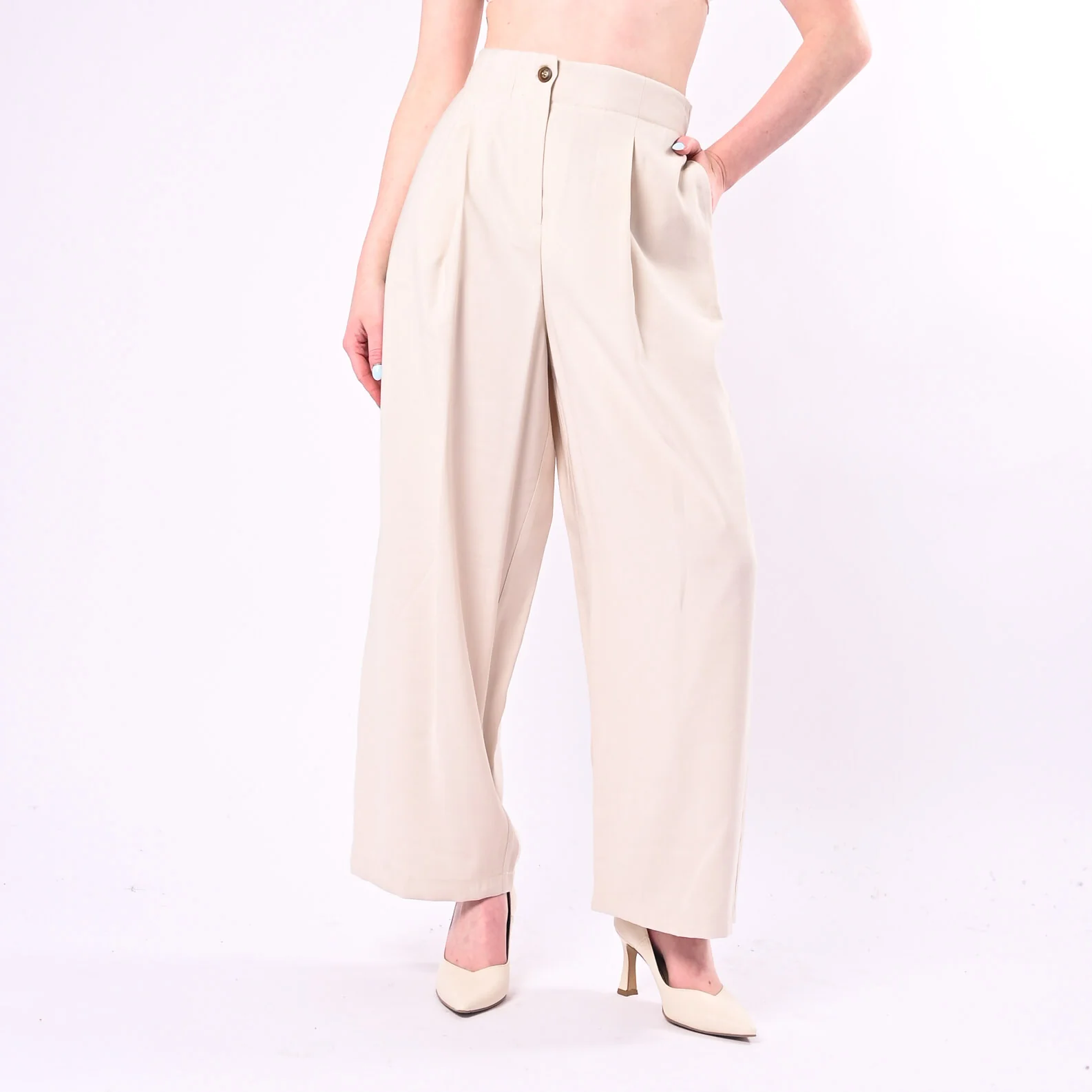 TENSIONE IN - PANTALONE PALAZZO CON PINCES ART. 26P4818/A - AVORIO