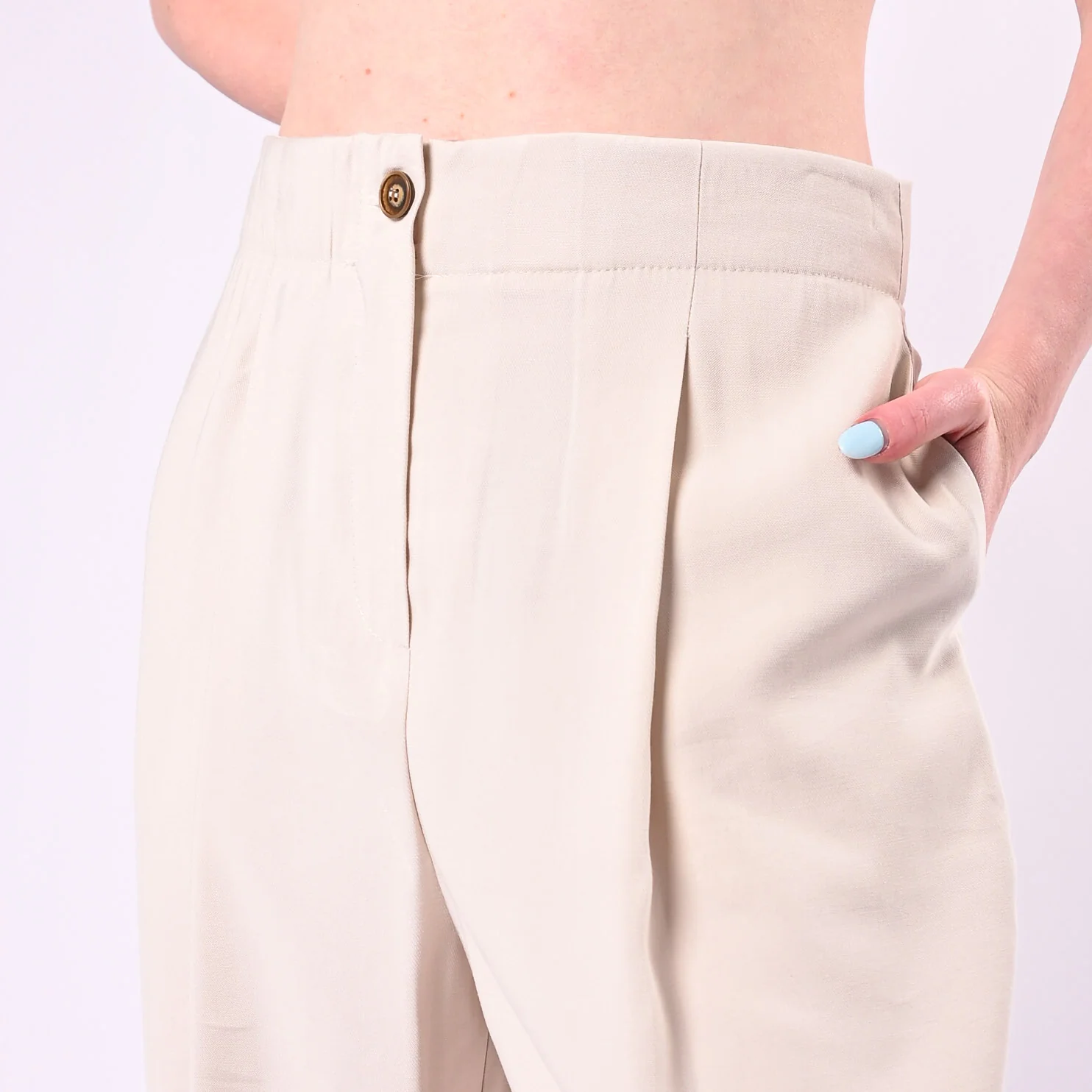 TENSIONE IN - PANTALONE PALAZZO CON PINCES ART. 26P4818/A - AVORIO - Image 5
