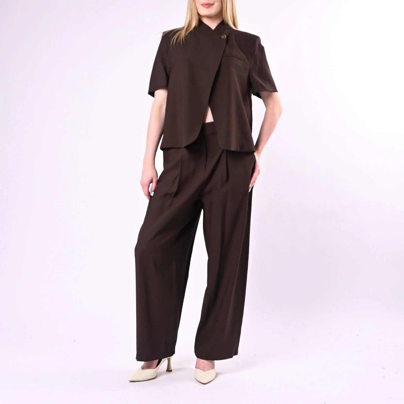 TENSIONE IN - PANTALONE PALAZZO CON PINCES ART. 26P4818/M - MORO - Image 6