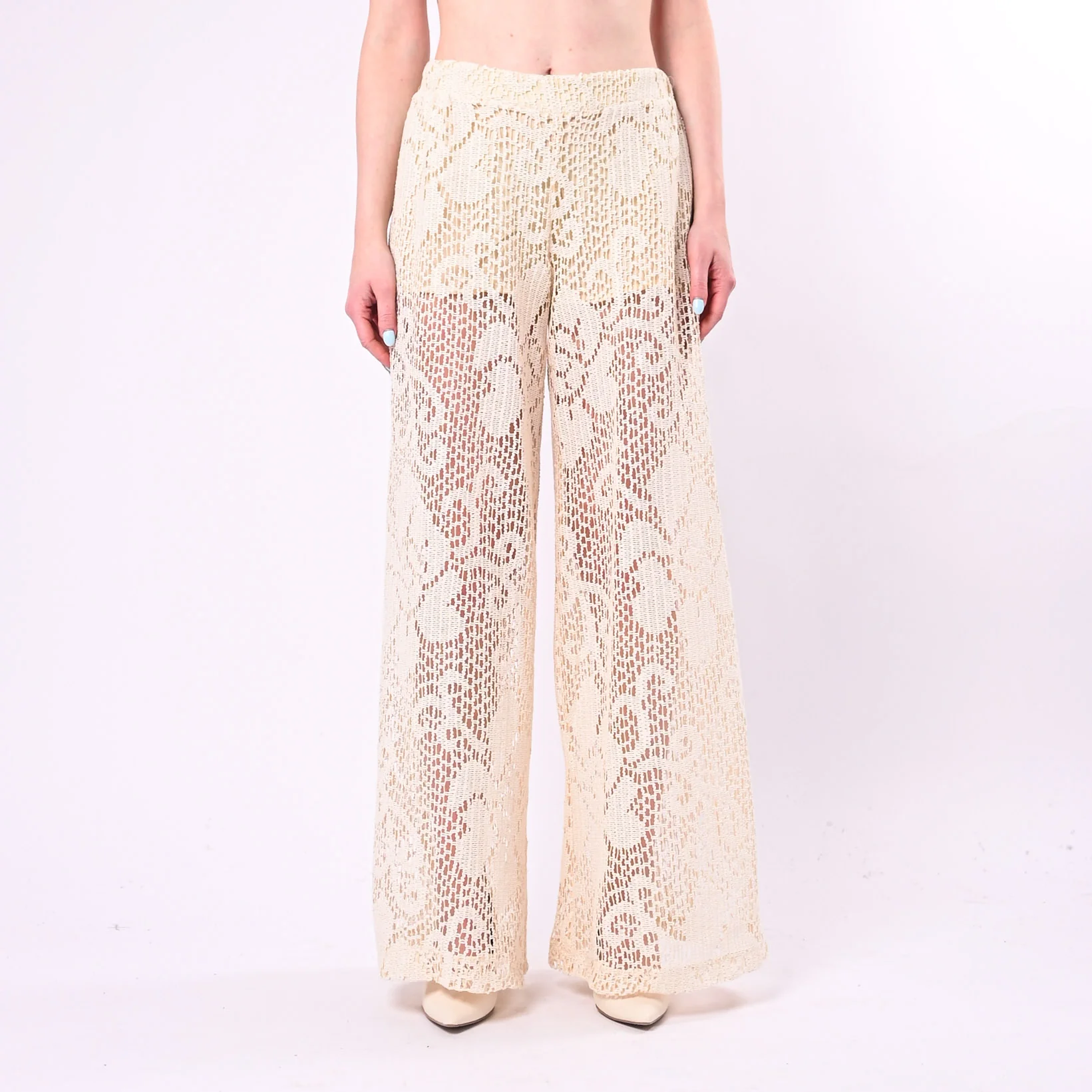 TENSIONE IN - PANTALONE PALAZZO CROCHET ART. S26PC11/P - PANNA - Image 2