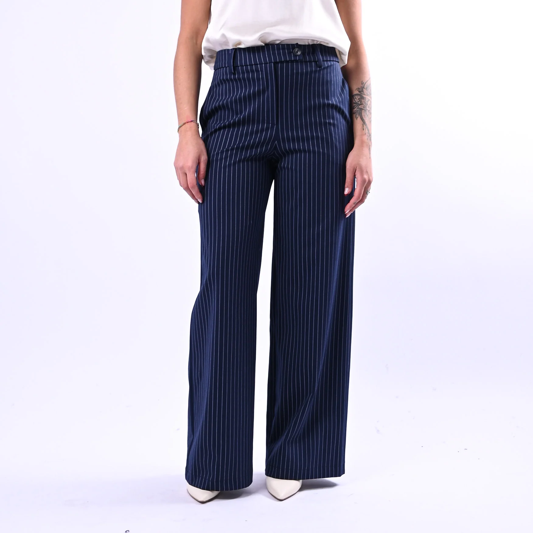 TENSIONE IN - PANTALONE PALAZZO GESSATO PUNTO MILANO ART.26B4075 - BLU - Image 2