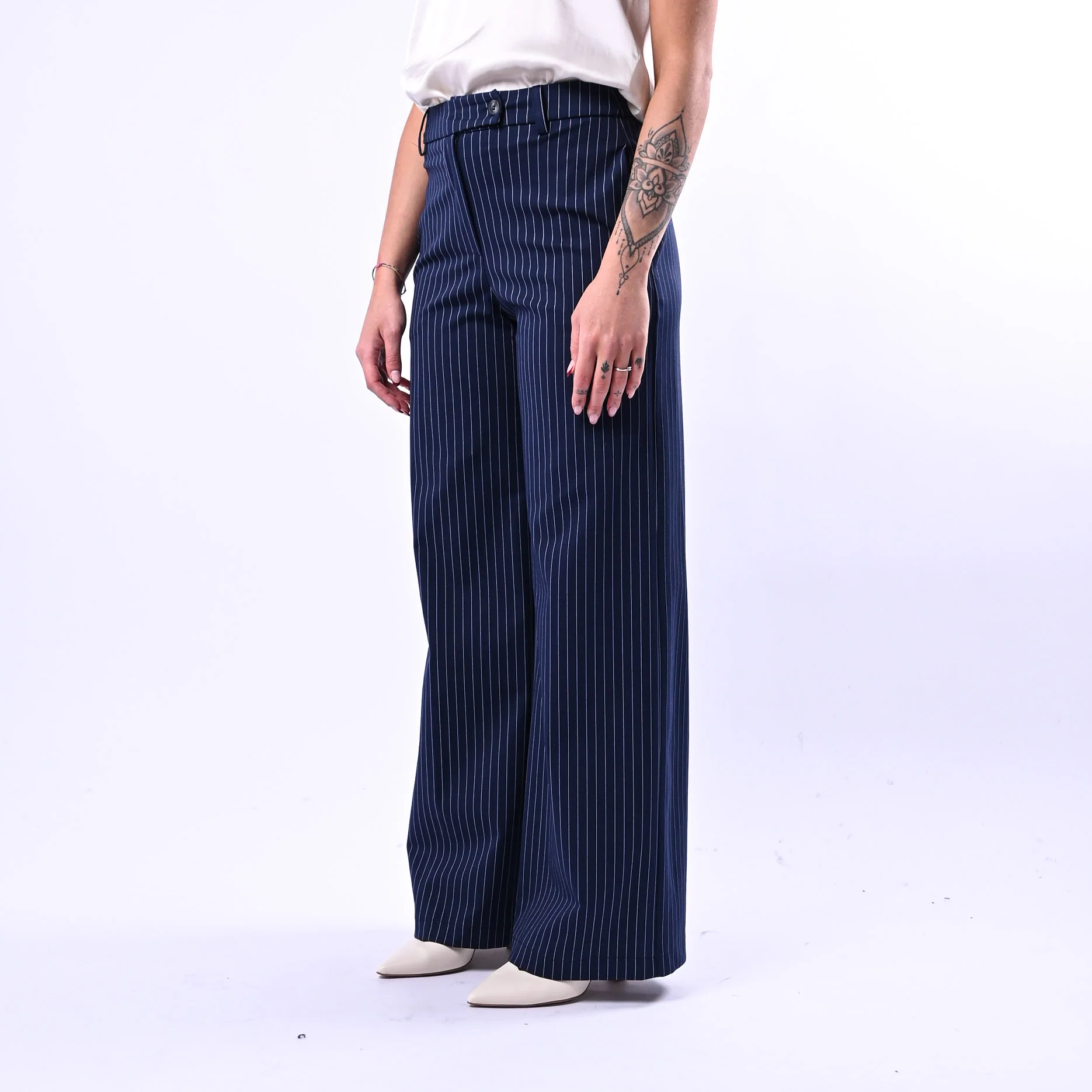 TENSIONE IN - PANTALONE PALAZZO GESSATO PUNTO MILANO ART.26B4075 - BLU - Image 3