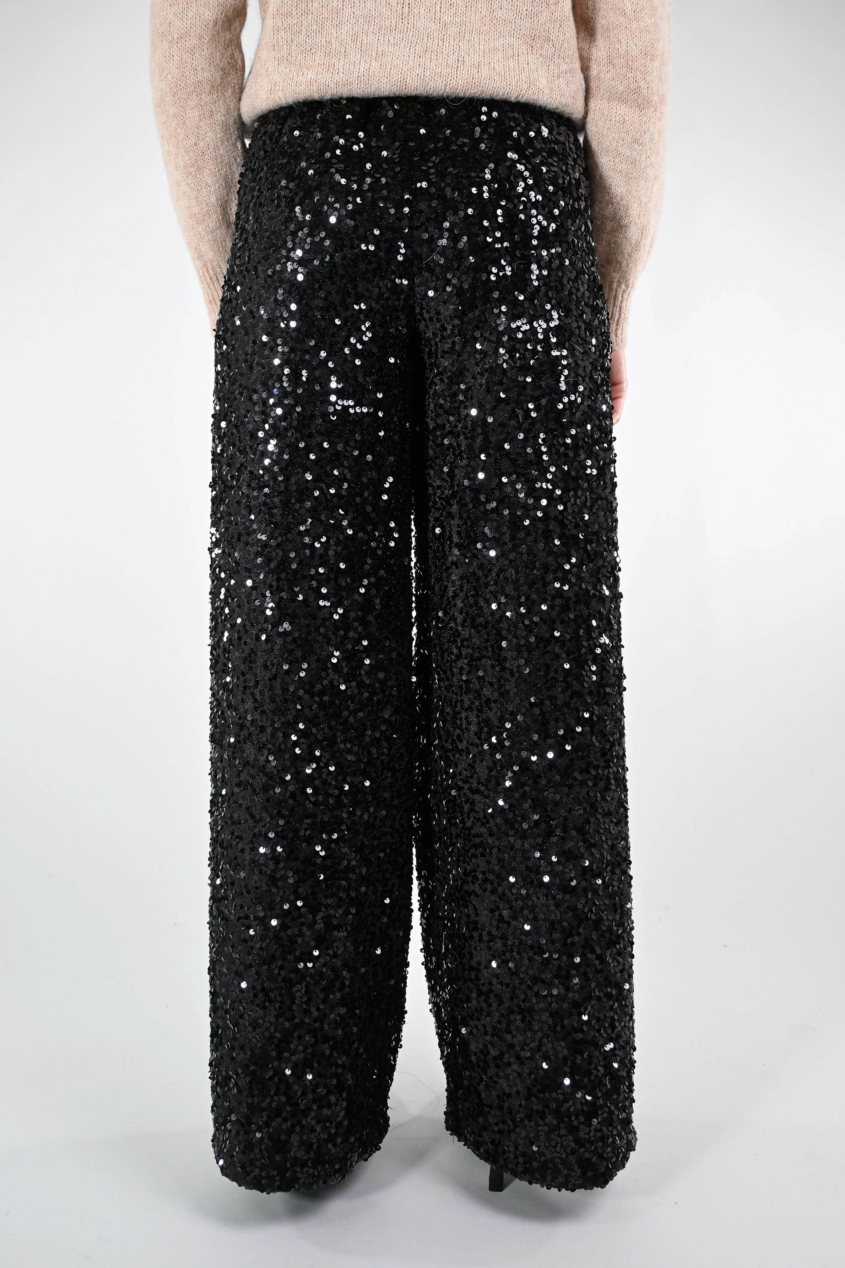 TENSIONE IN - PANTALONE PALAZZO PAILLETTES ART.W25PC73 - NERO - Image 4