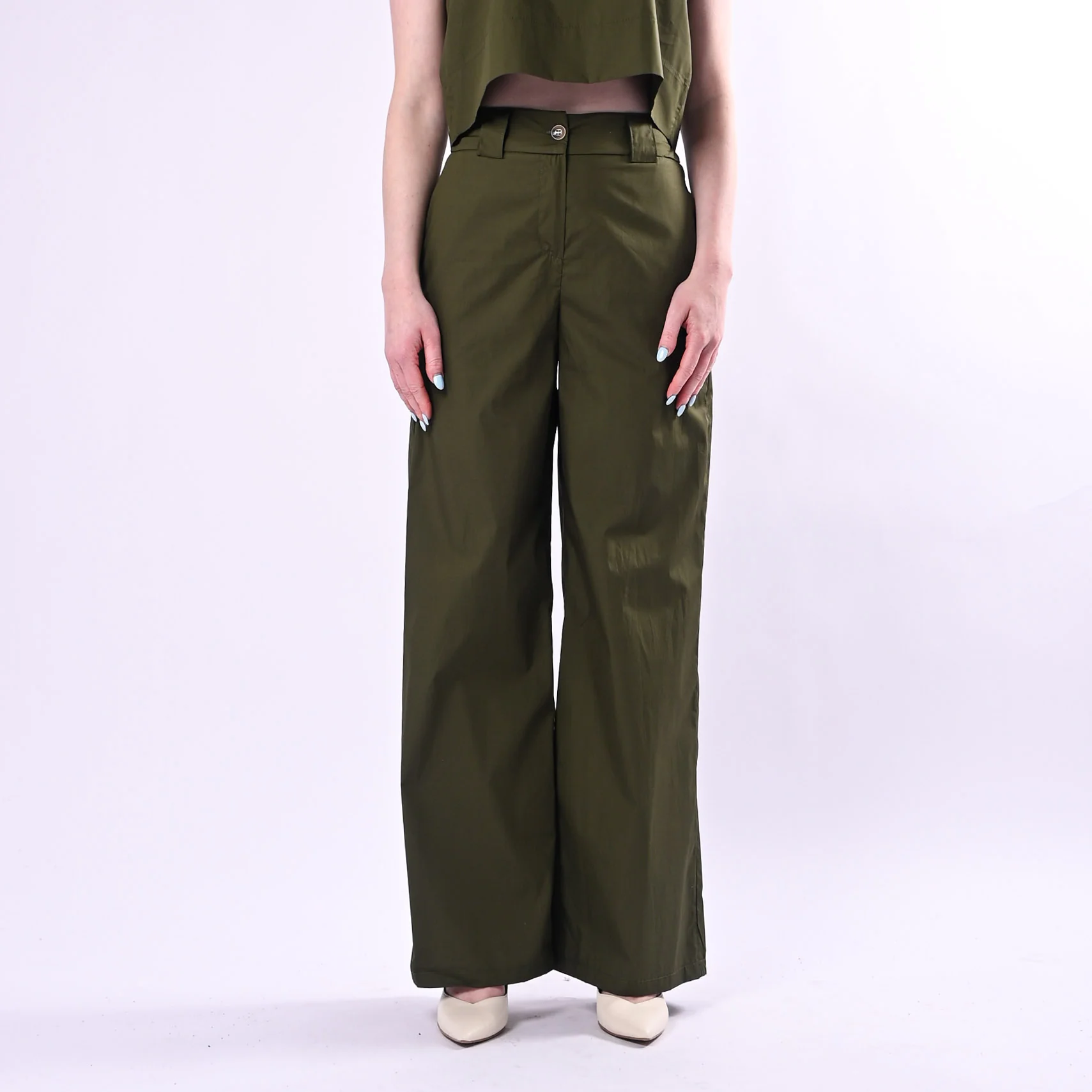 TENSIONE IN - PANTALONE PALAZZO TELA VELA ART.26P4934/M - MILITARE - Image 2