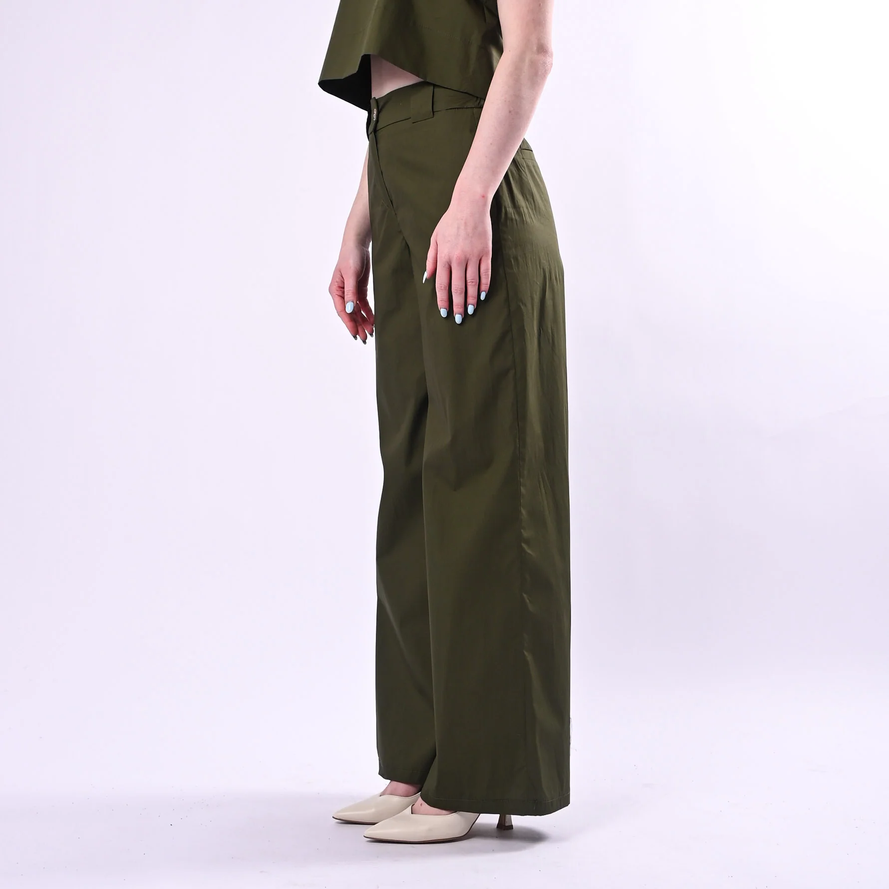 TENSIONE IN - PANTALONE PALAZZO TELA VELA ART.26P4934/M - MILITARE - Image 3