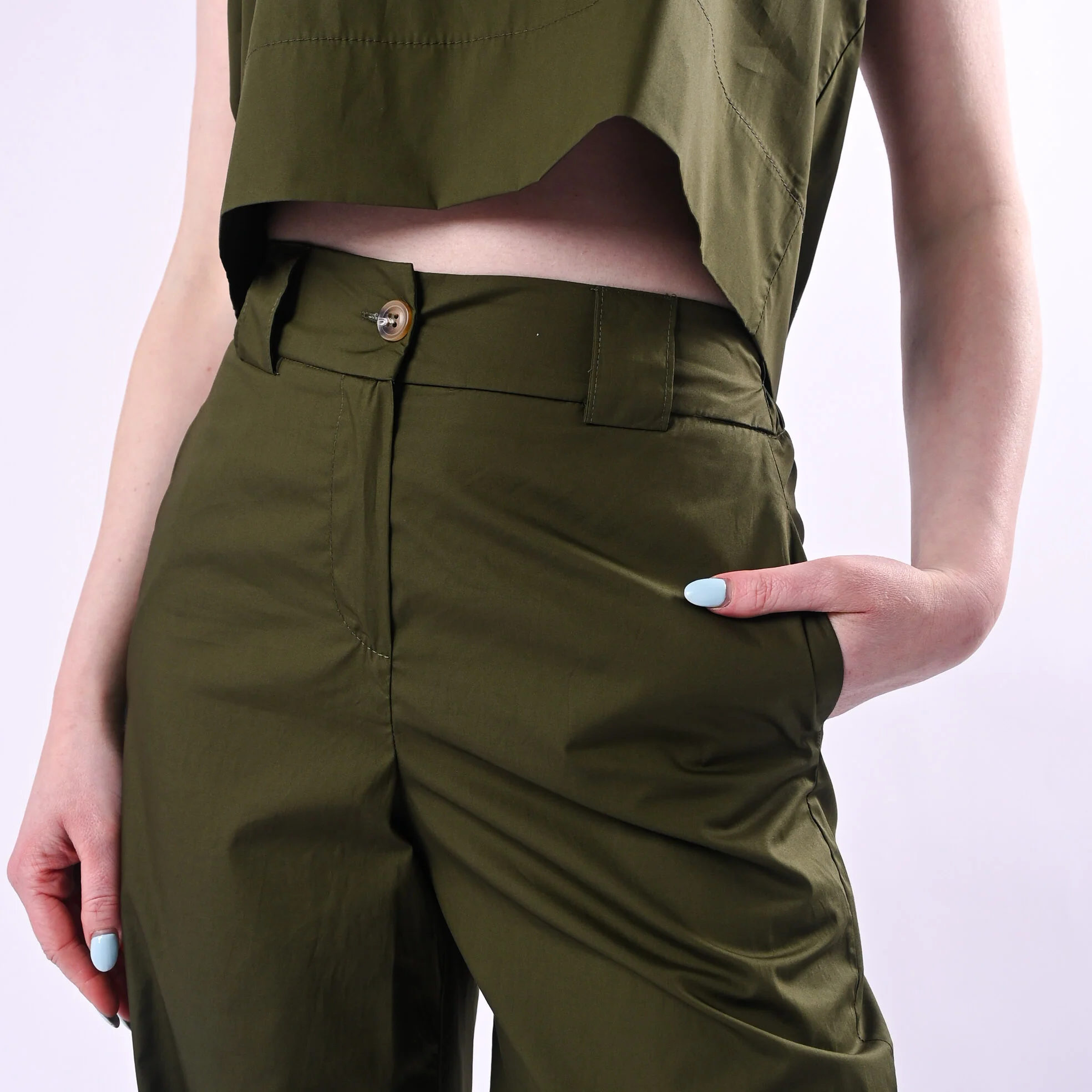 TENSIONE IN - PANTALONE PALAZZO TELA VELA ART.26P4934/M - MILITARE - Image 5