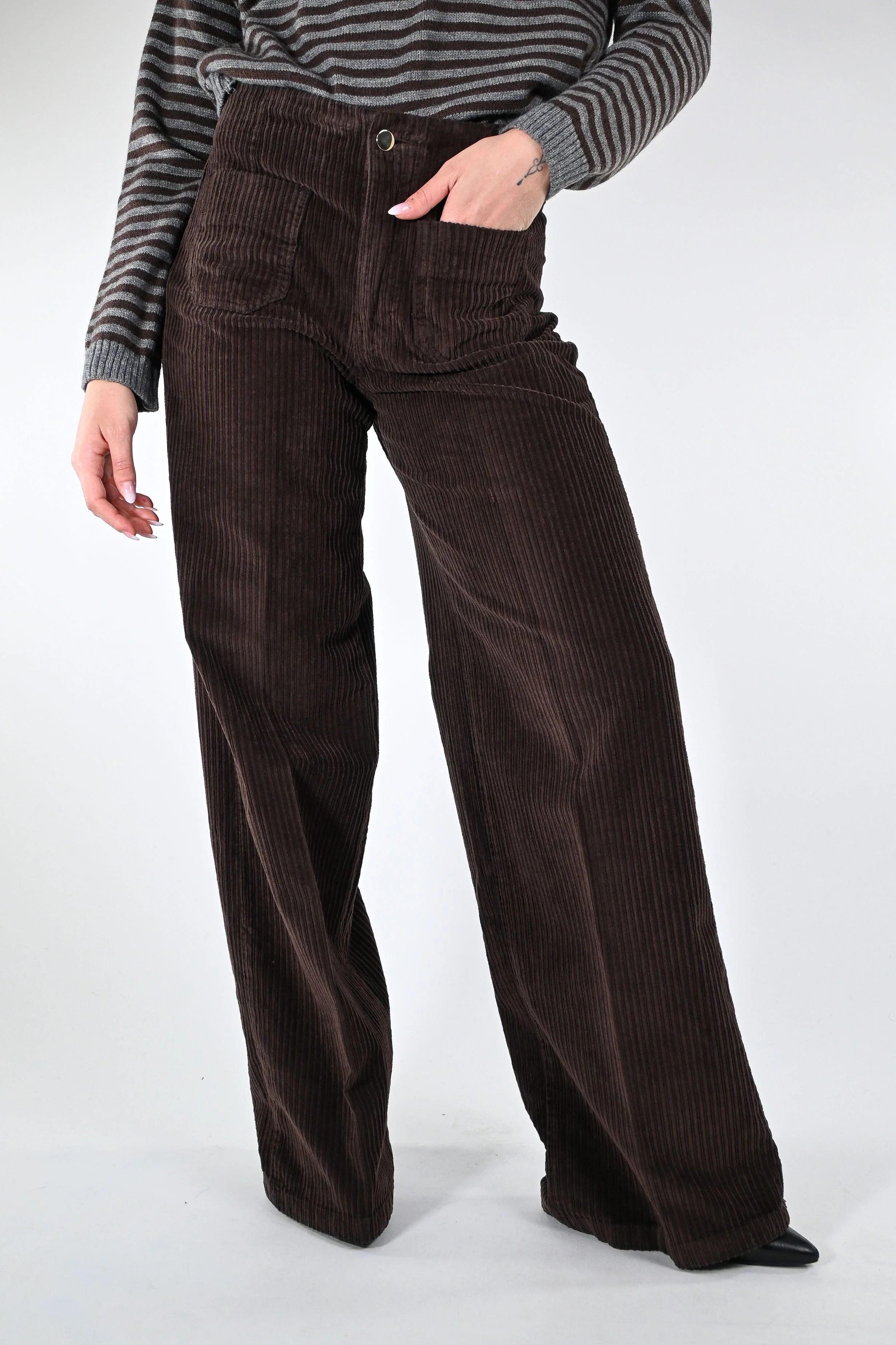 TENSIONE IN - PANTALONE VELLUTO TASCHE DAVANTI ART.CJ2713/V - MORO