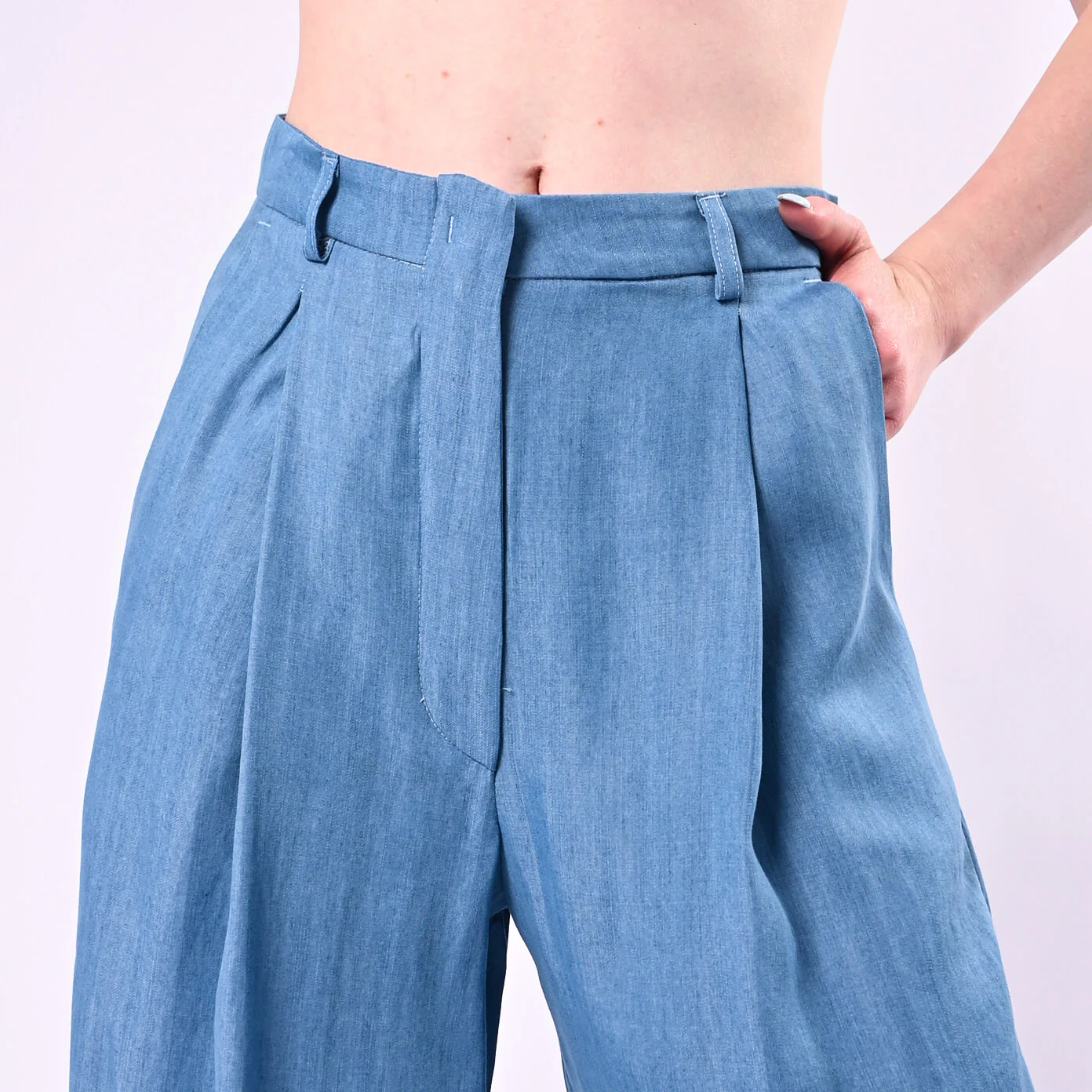 TENSIONE IN - PANTALONI BALLOON IN LYOCELL CON PINCES ART. S26PE21/C - CELESTE - Image 5