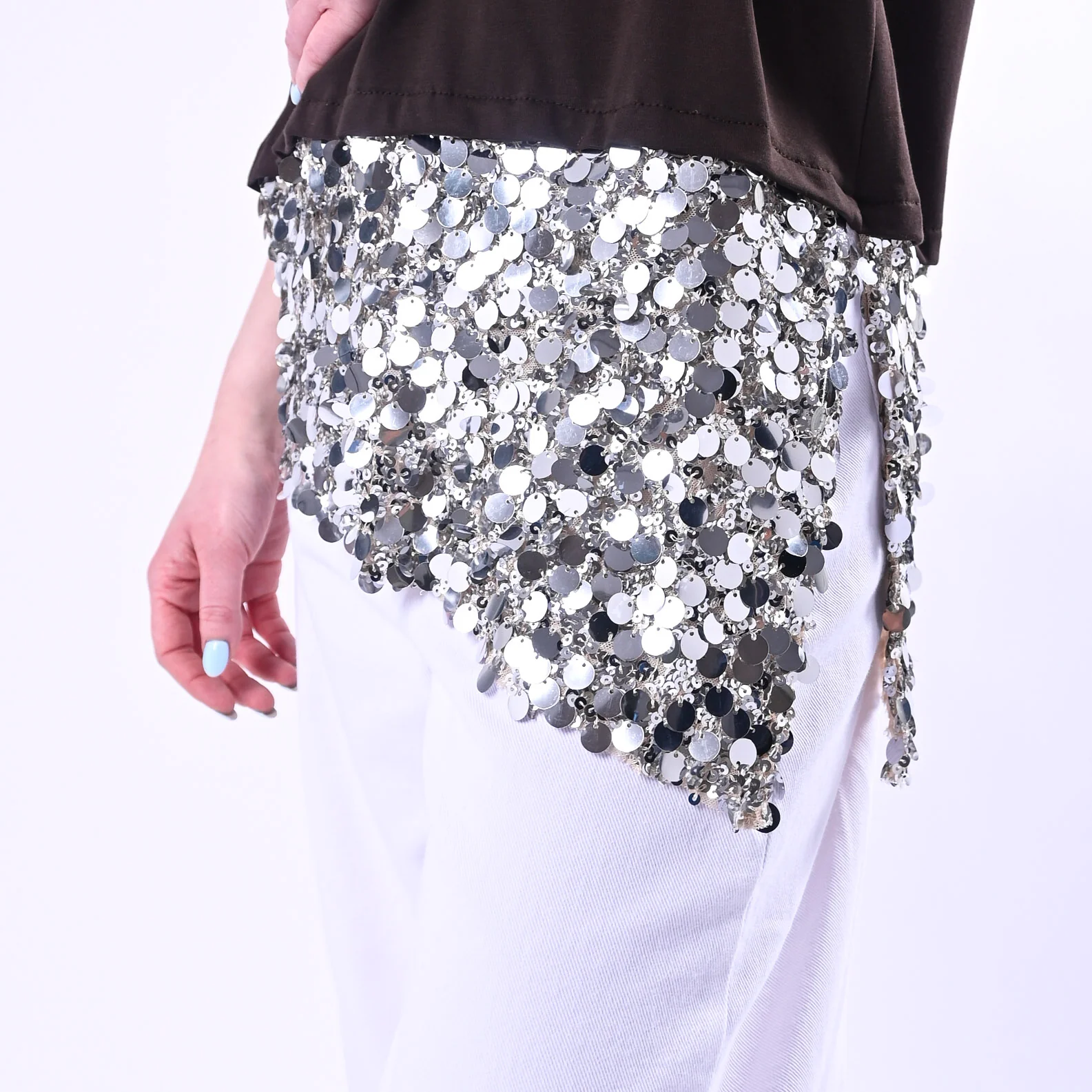 TENSIONE IN - T-SHIRT ASIMMETRICA CON INSERTO PAILLETTES ART.260187/M - MORO - Image 5