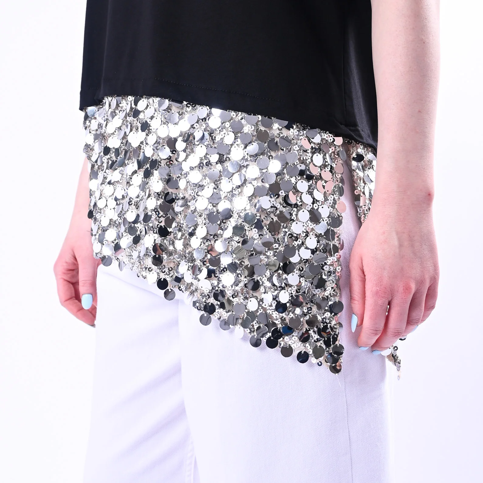 TENSIONE IN - T-SHIRT ASIMMETRICA CON INSERTO PAILLETTES ART.260187/N - NERO - Image 5