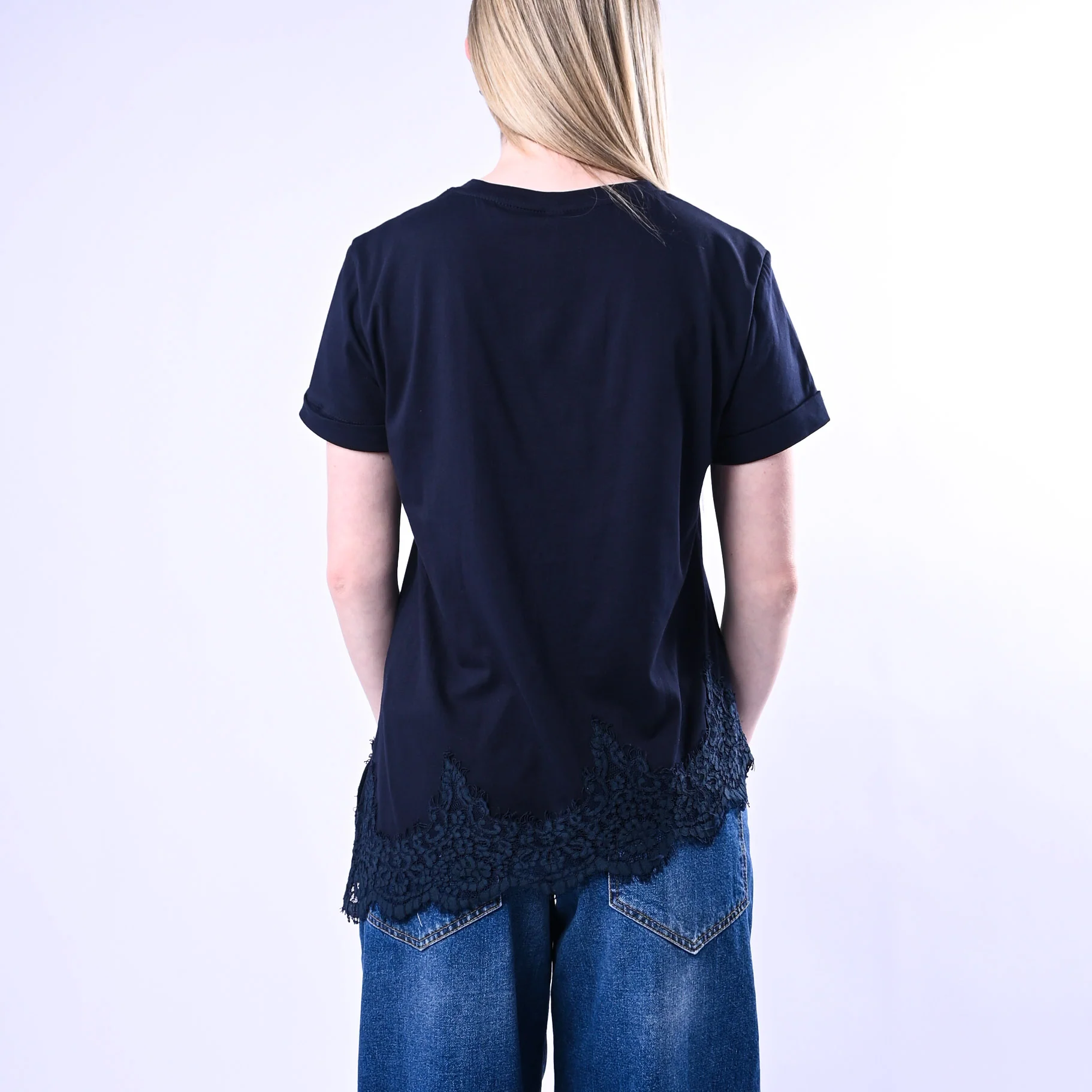 TENSIONE IN - T-SHIRT ASSIMMETRICA CON PIZZO ART.S26MA79/B - BLU - Image 4
