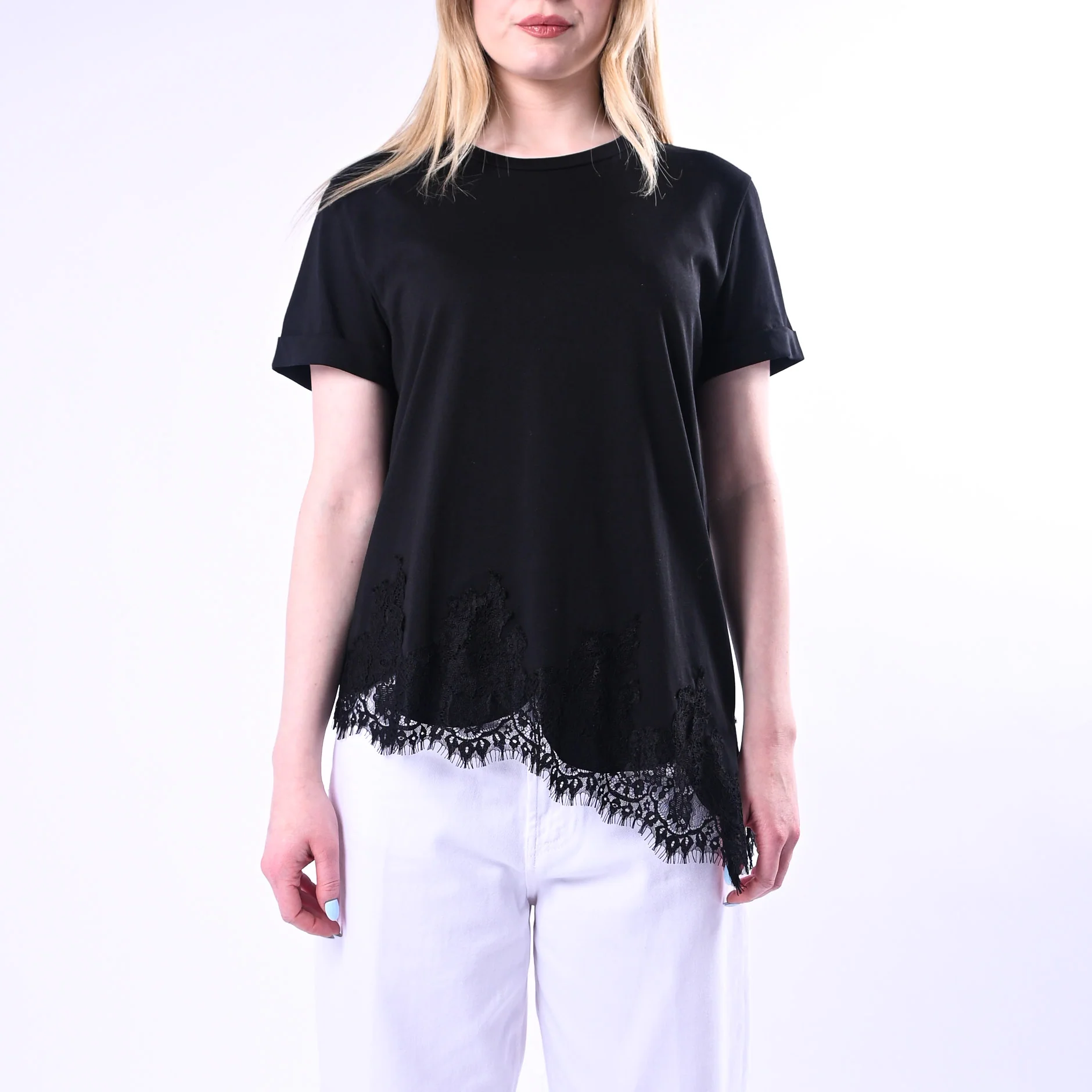 TENSIONE IN - T-SHIRT ASSIMMETRICA CON PIZZO ART.S26MA79/N - NERO - Image 2