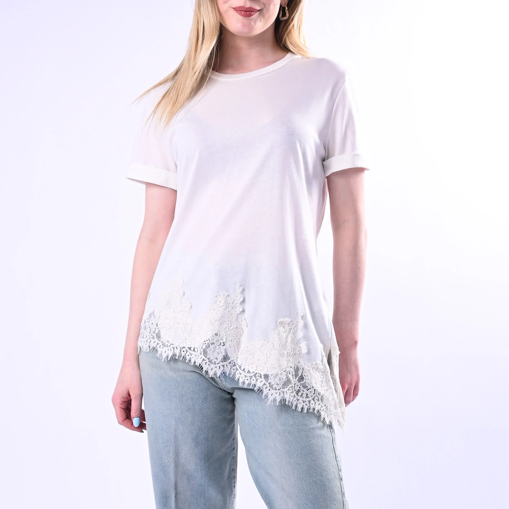 TENSIONE IN - T-SHIRT ASSIMMETRICA CON PIZZO ART.S26MA79/NA - NATURALE