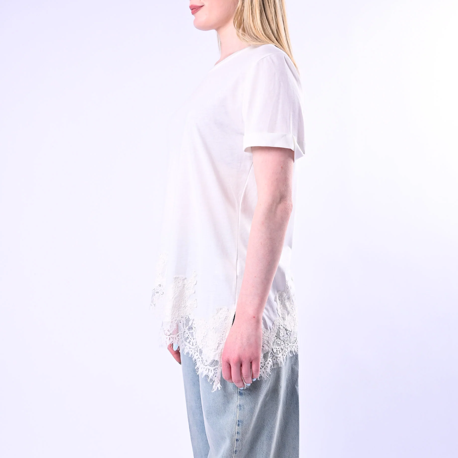 TENSIONE IN - T-SHIRT ASSIMMETRICA CON PIZZO ART.S26MA79/NA - NATURALE - Image 3