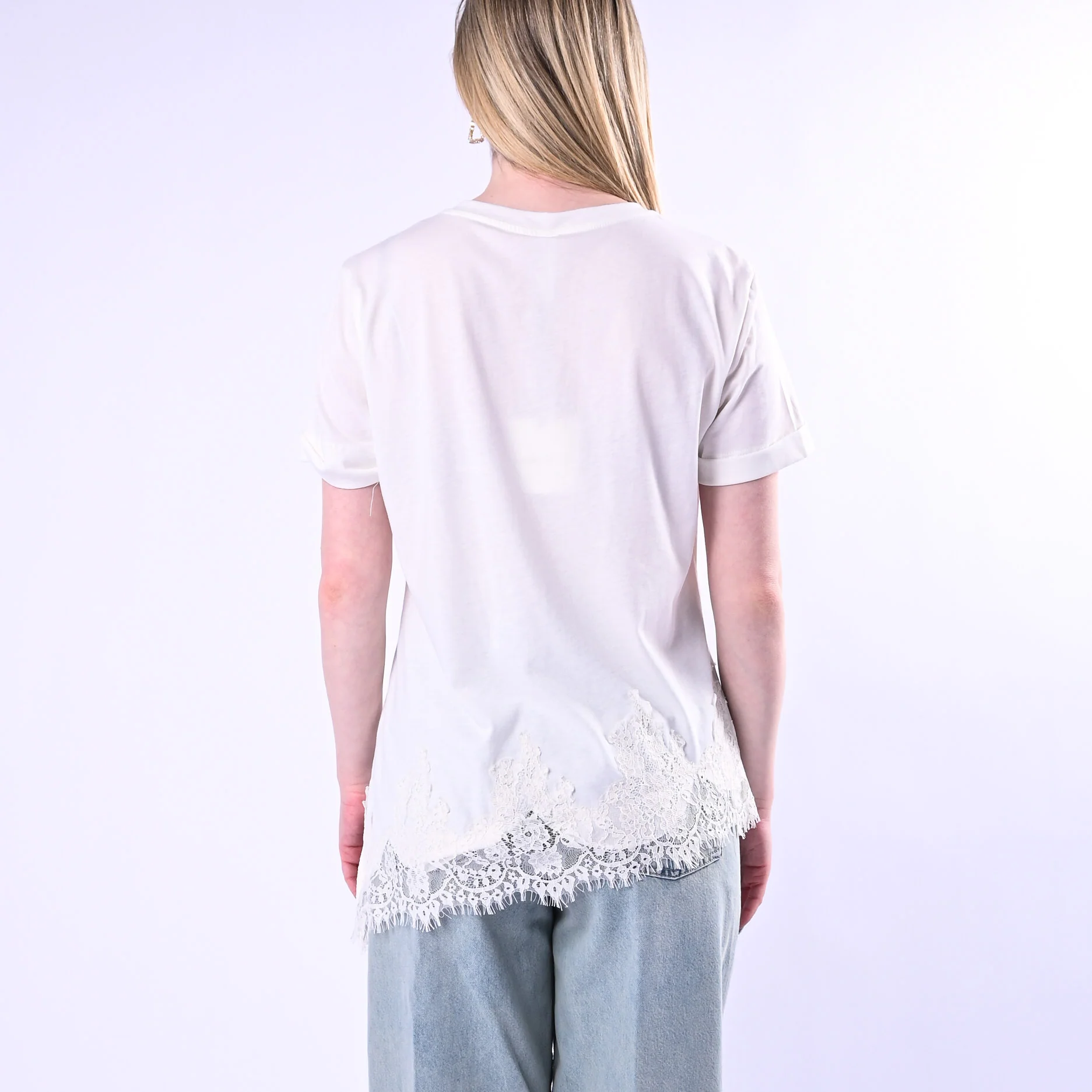 TENSIONE IN - T-SHIRT ASSIMMETRICA CON PIZZO ART.S26MA79/NA - NATURALE - Image 4