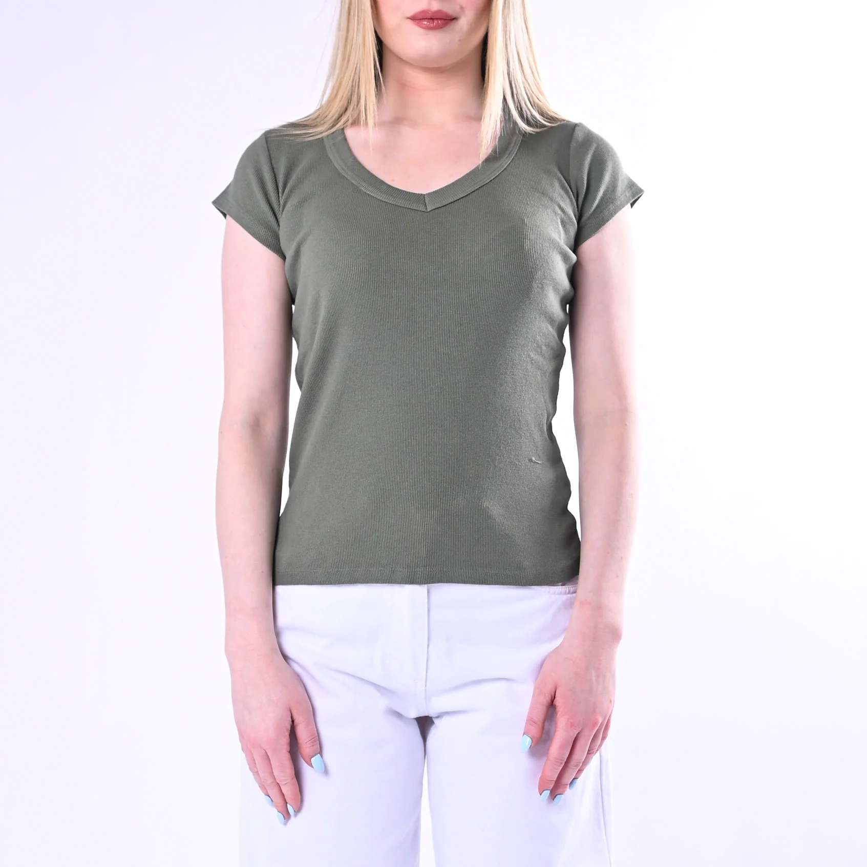 TENSIONE IN - T-SHIRT SCOLLO V A COSTINE ART.21005/M - MILITARE - Image 2