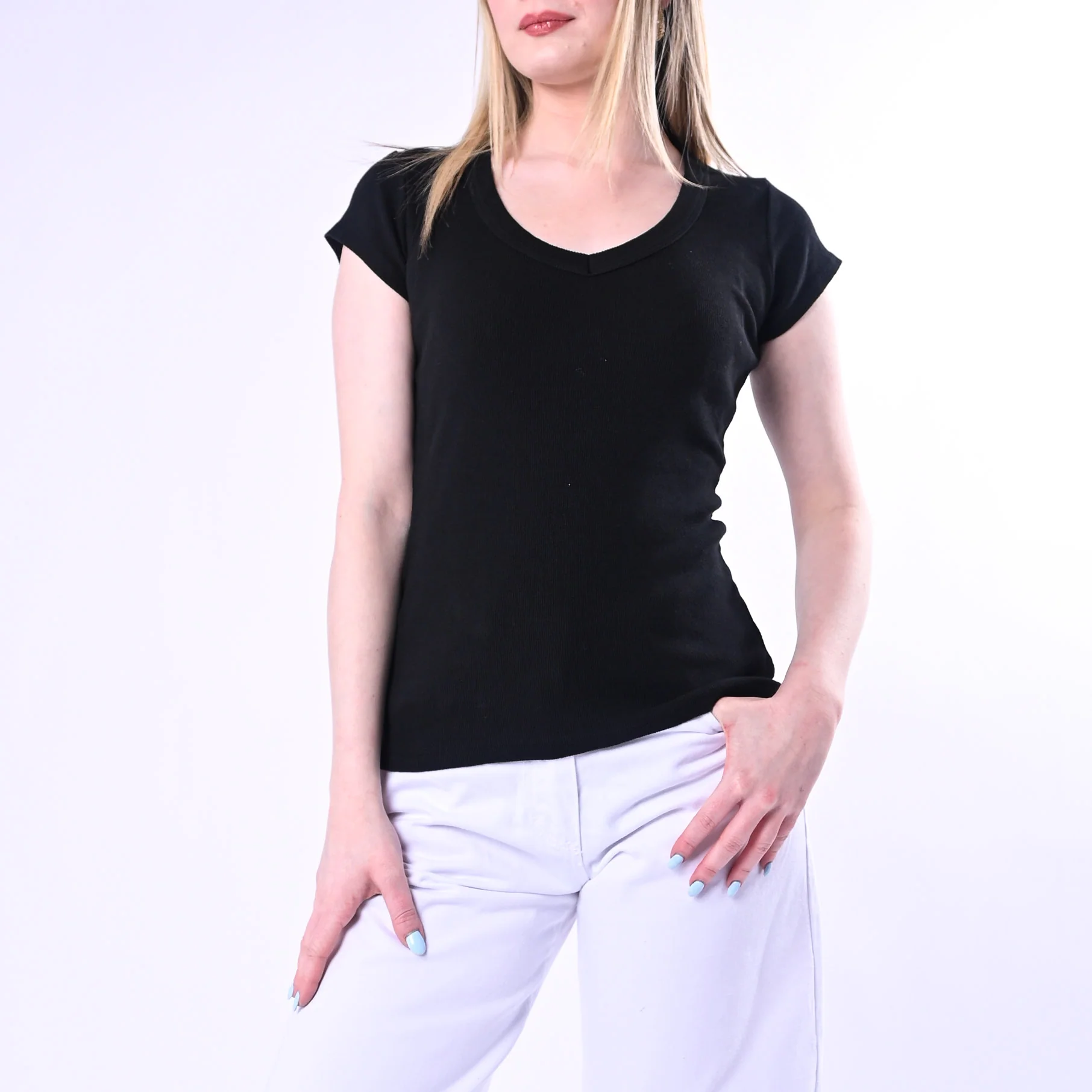 TENSIONE IN - T-SHIRT SCOLLO V A COSTINE ART.21005/N - NERO