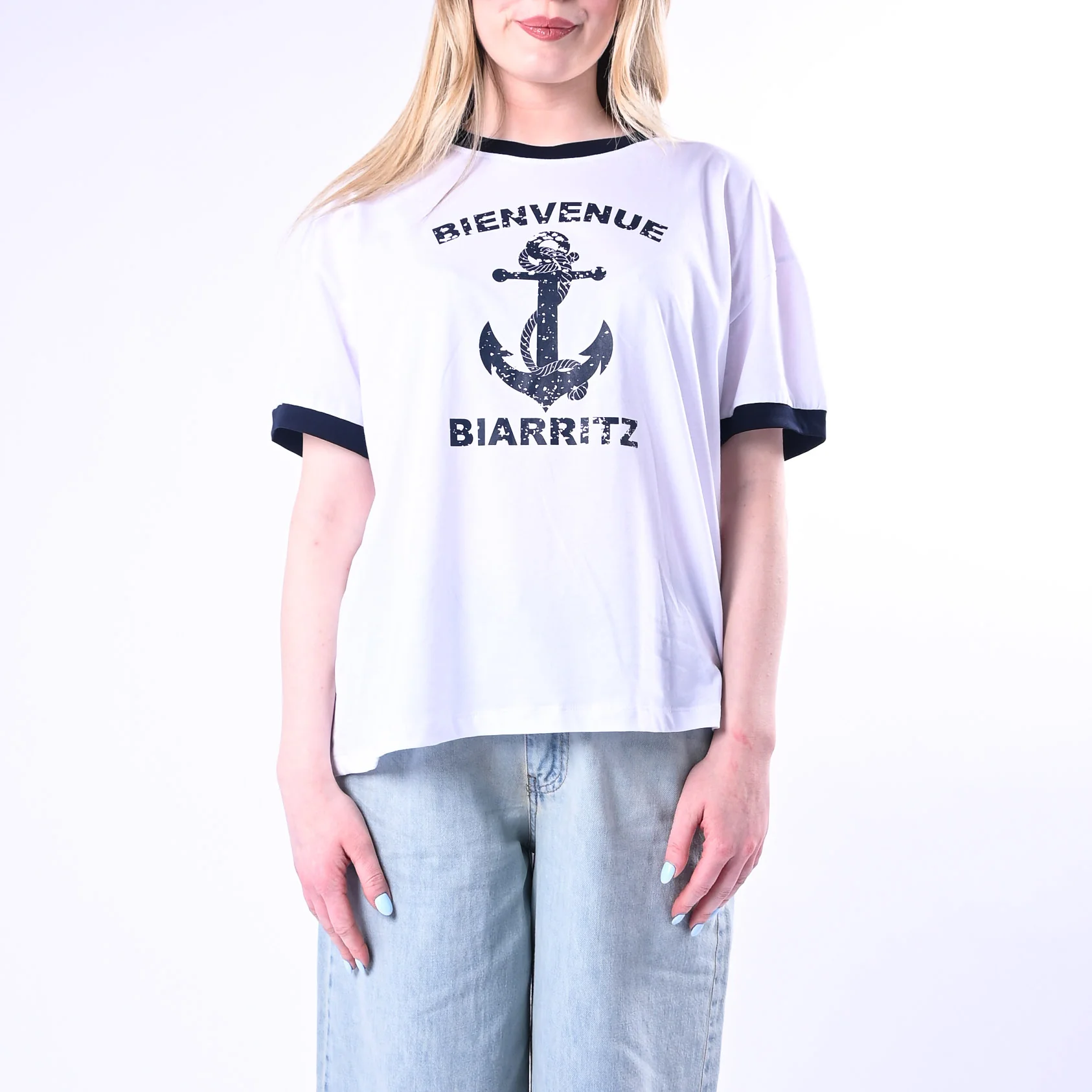 TENSIONE IN - T-SHIRT STAMPA ANCORA ART.26M4734/BB - BIANCO/BLU - Image 2
