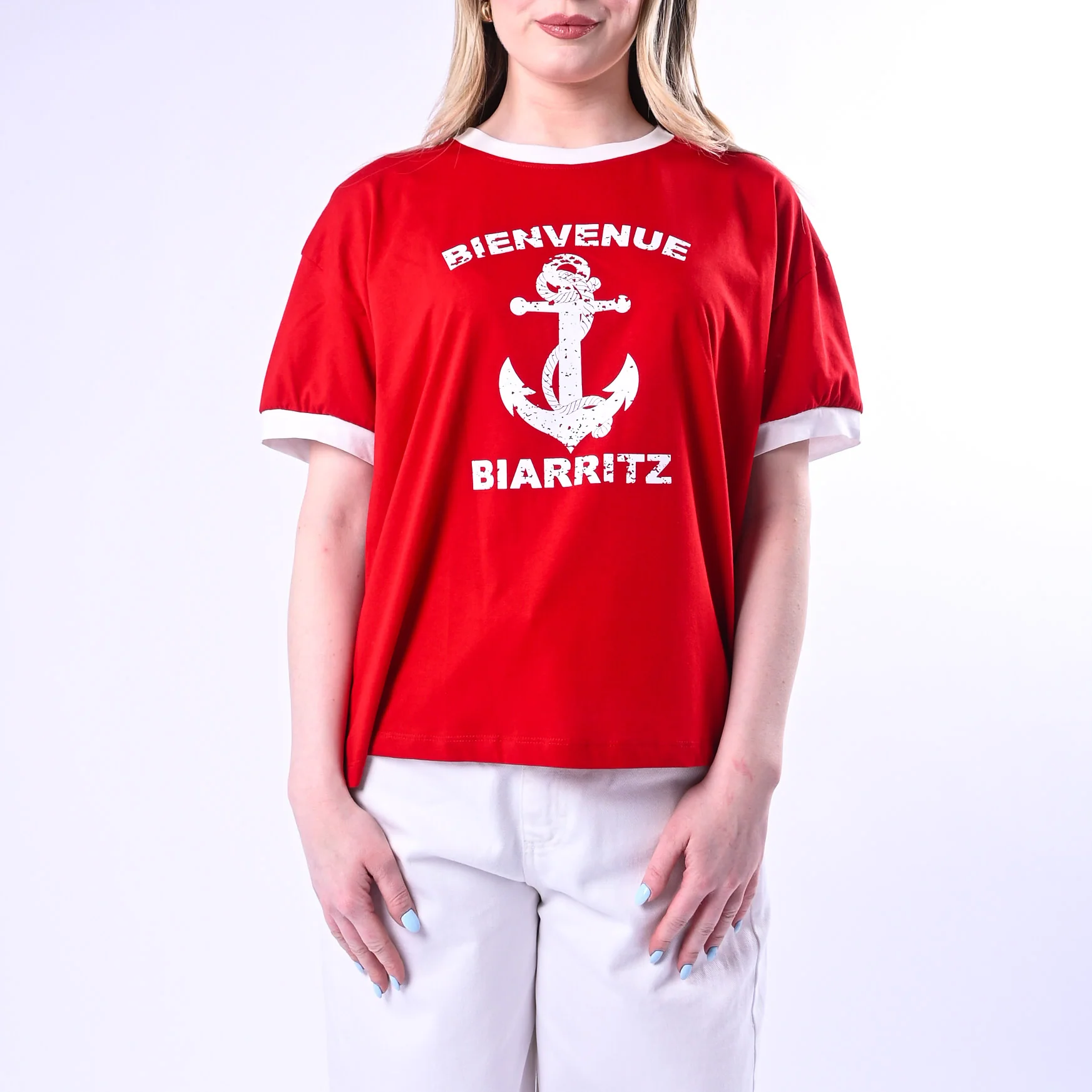 TENSIONE IN - T-SHIRT STAMPA ANCORA ART.26M4734/RP - ROSSO/PANNA - Image 2