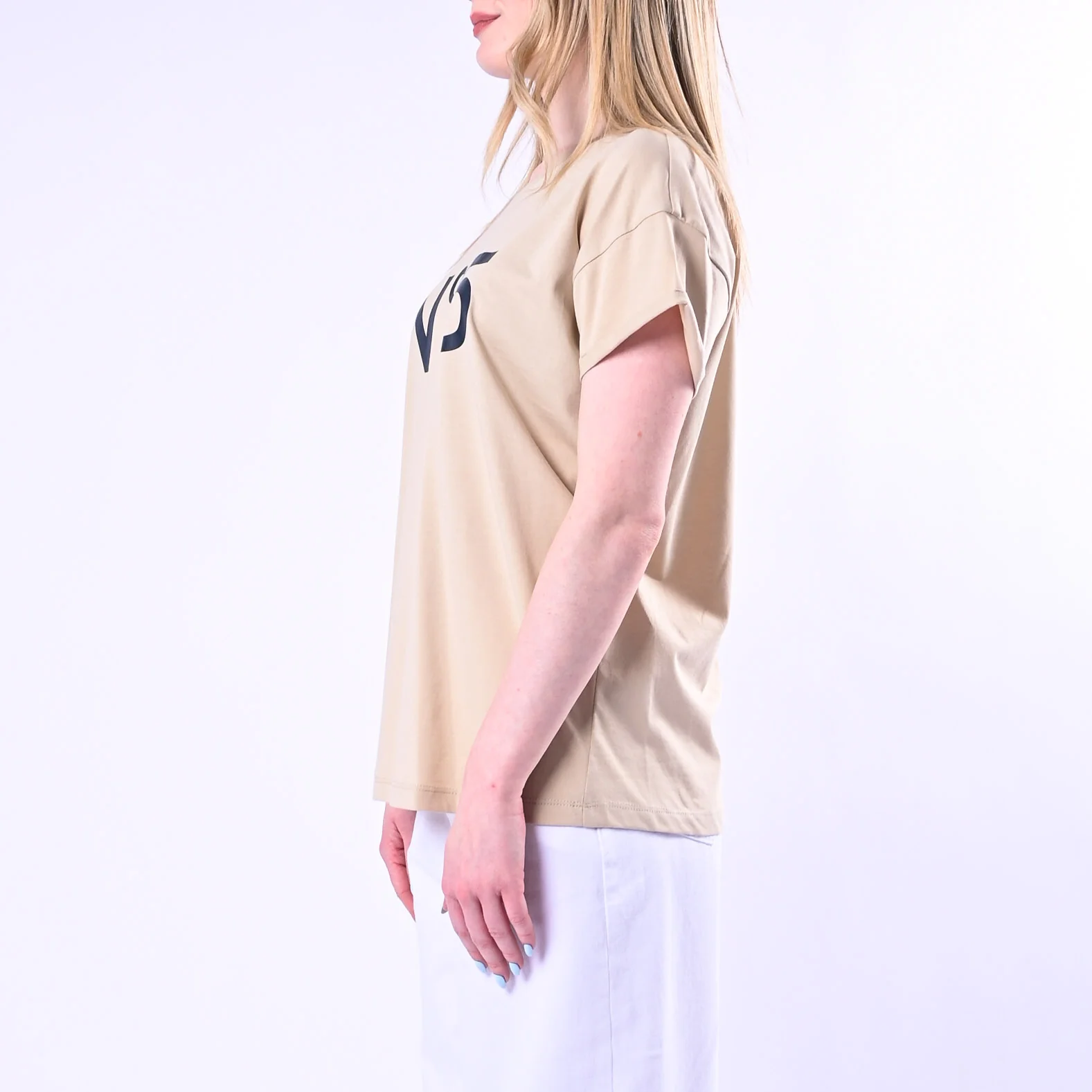 TENSIONE IN - T-SHIRT STAMPA N°5 ART.26M4385/BB - BEIGE/BLU - Image 3