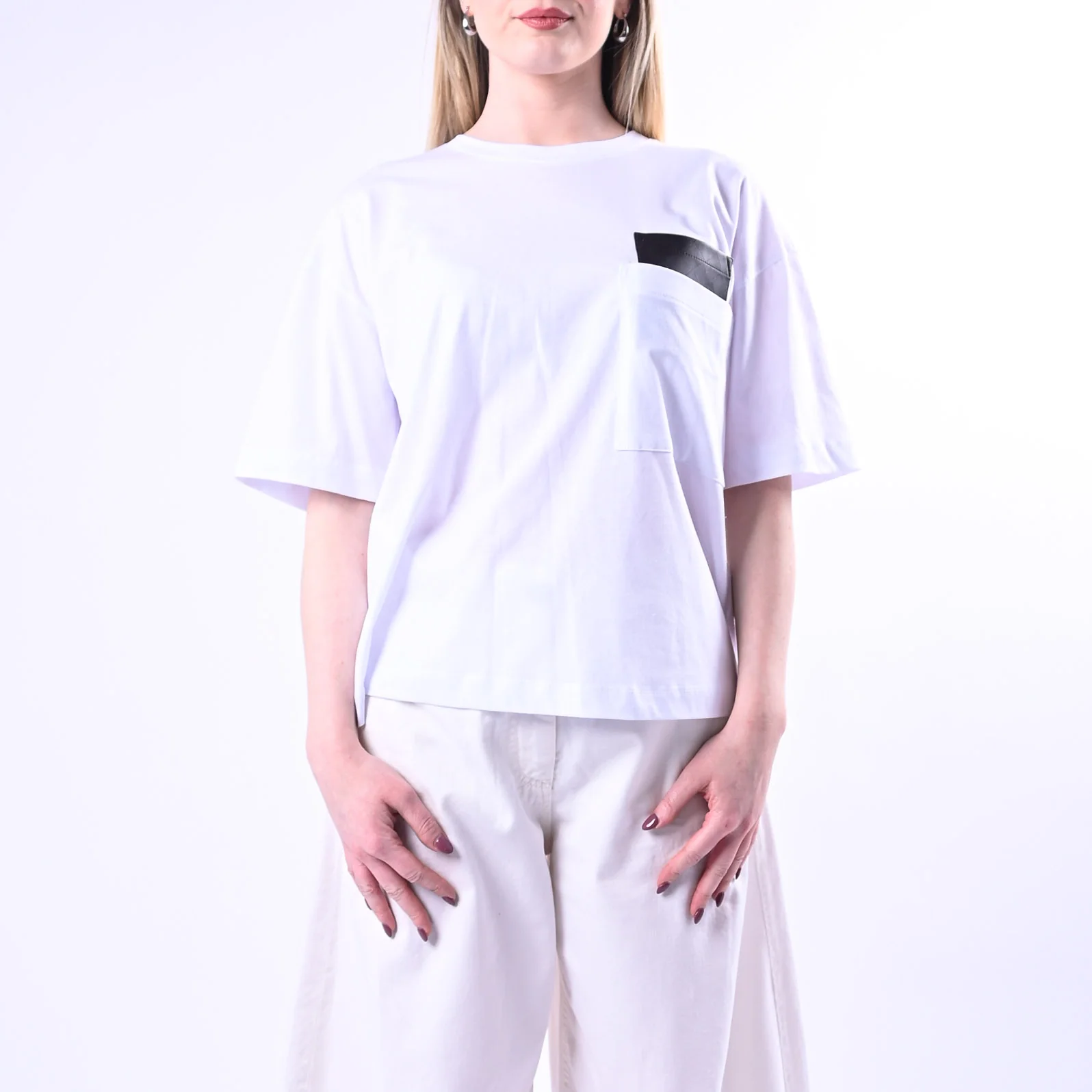 TENSIONE IN - T-SHIRT TASCHINO ECOPELLE PUNTO QUADRATO ART.26M4324 - BIANCO - Image 2