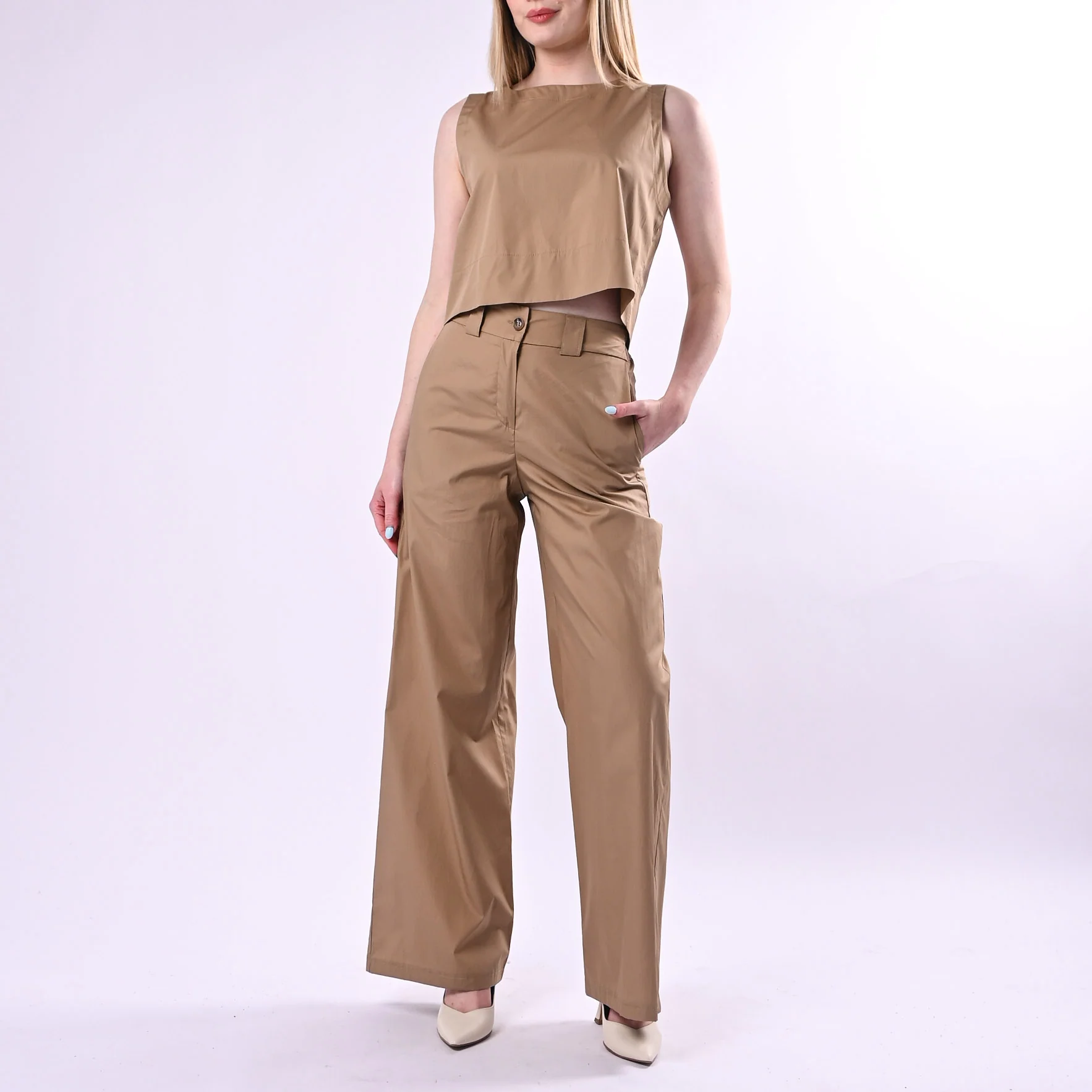 TENSIONE IN - TOP CROP IN TELA VELA ART.26T5031/C - COGNAC