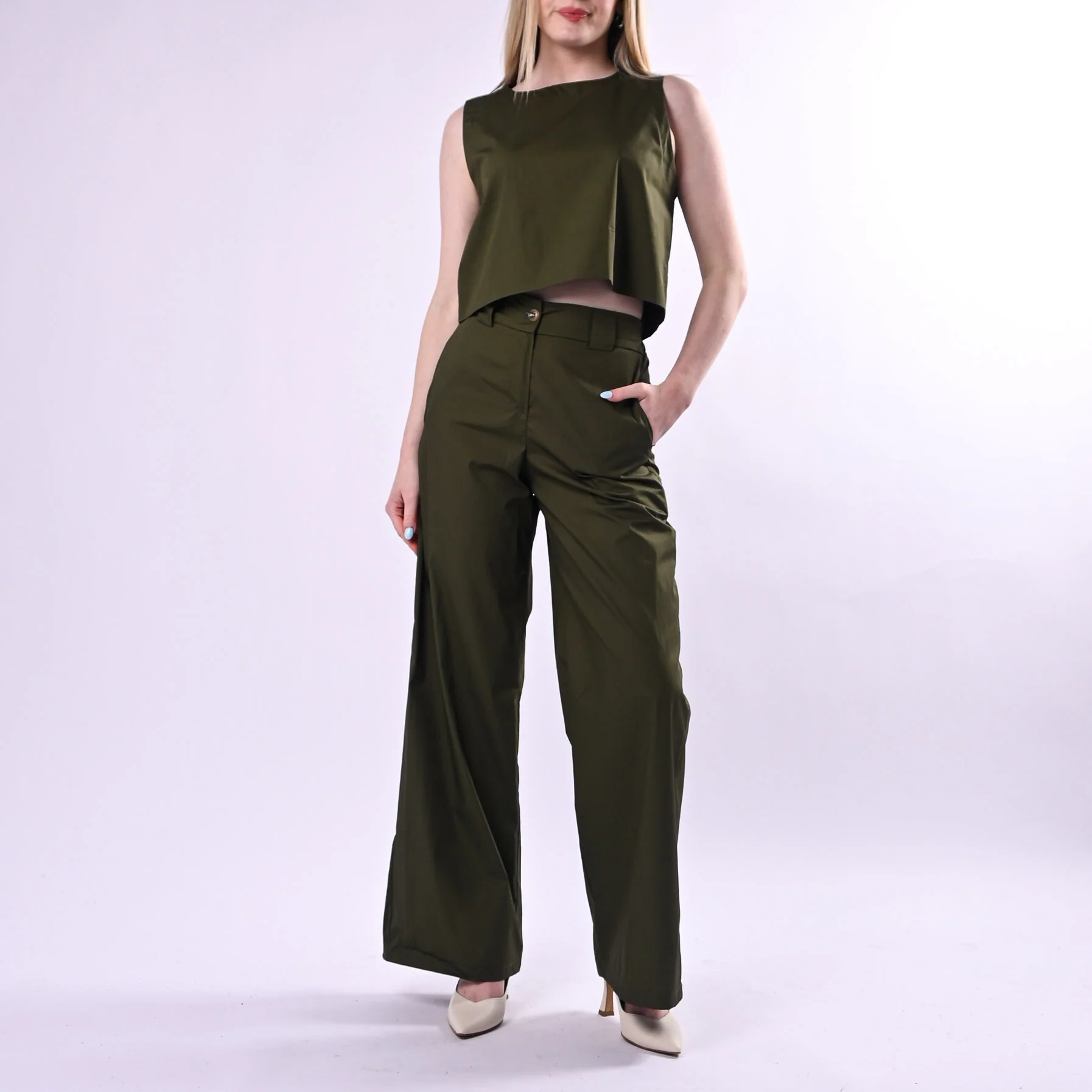 TENSIONE IN - TOP CROP IN TELA VELA ART.26T5031/M - MILITARE