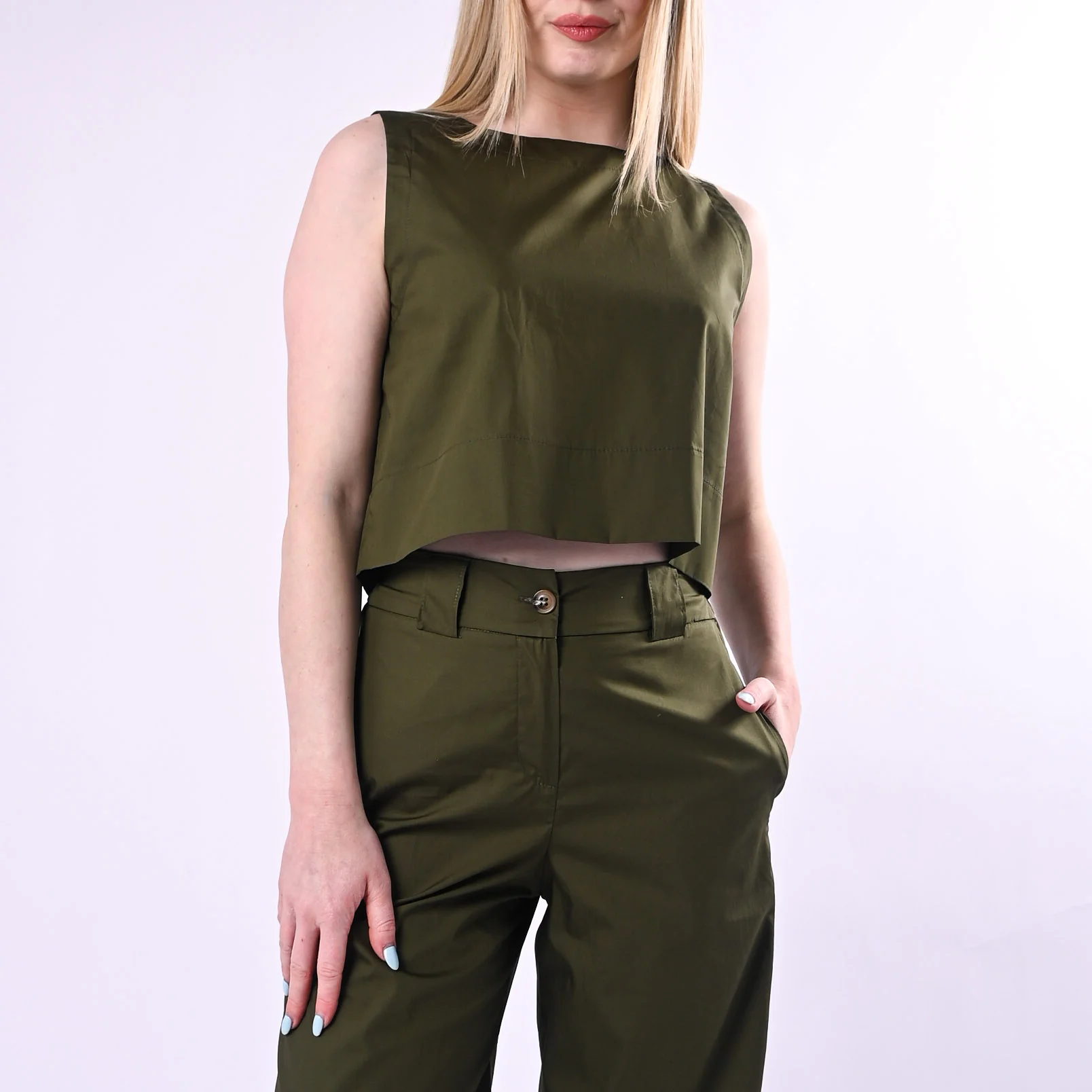 TENSIONE IN - TOP CROP IN TELA VELA ART.26T5031/M - MILITARE - Image 2