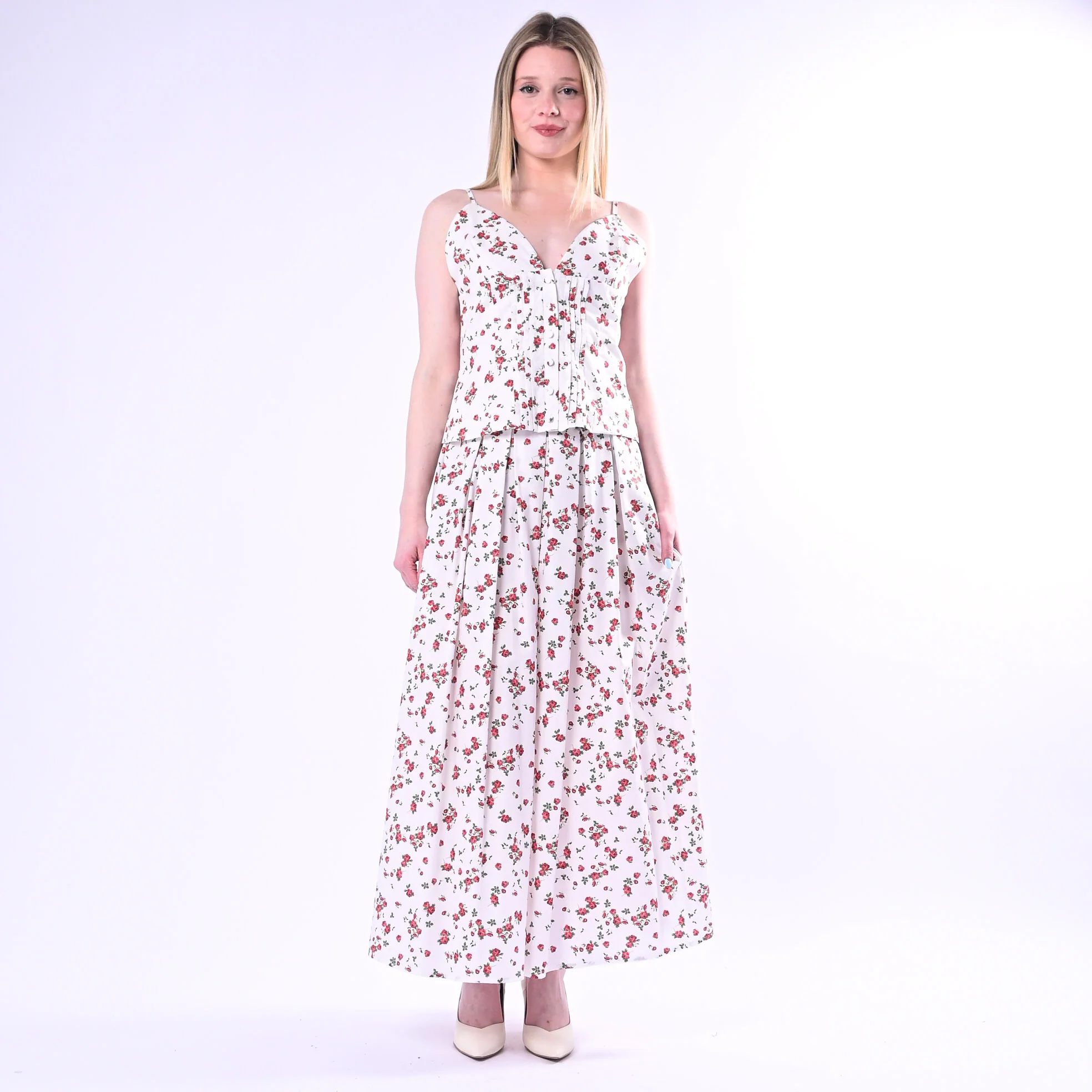 TENSIONE IN - TOP POPELINE FANTASIA FLOREALE ART.S26TA83/BR - BIANCO/ROSSO
