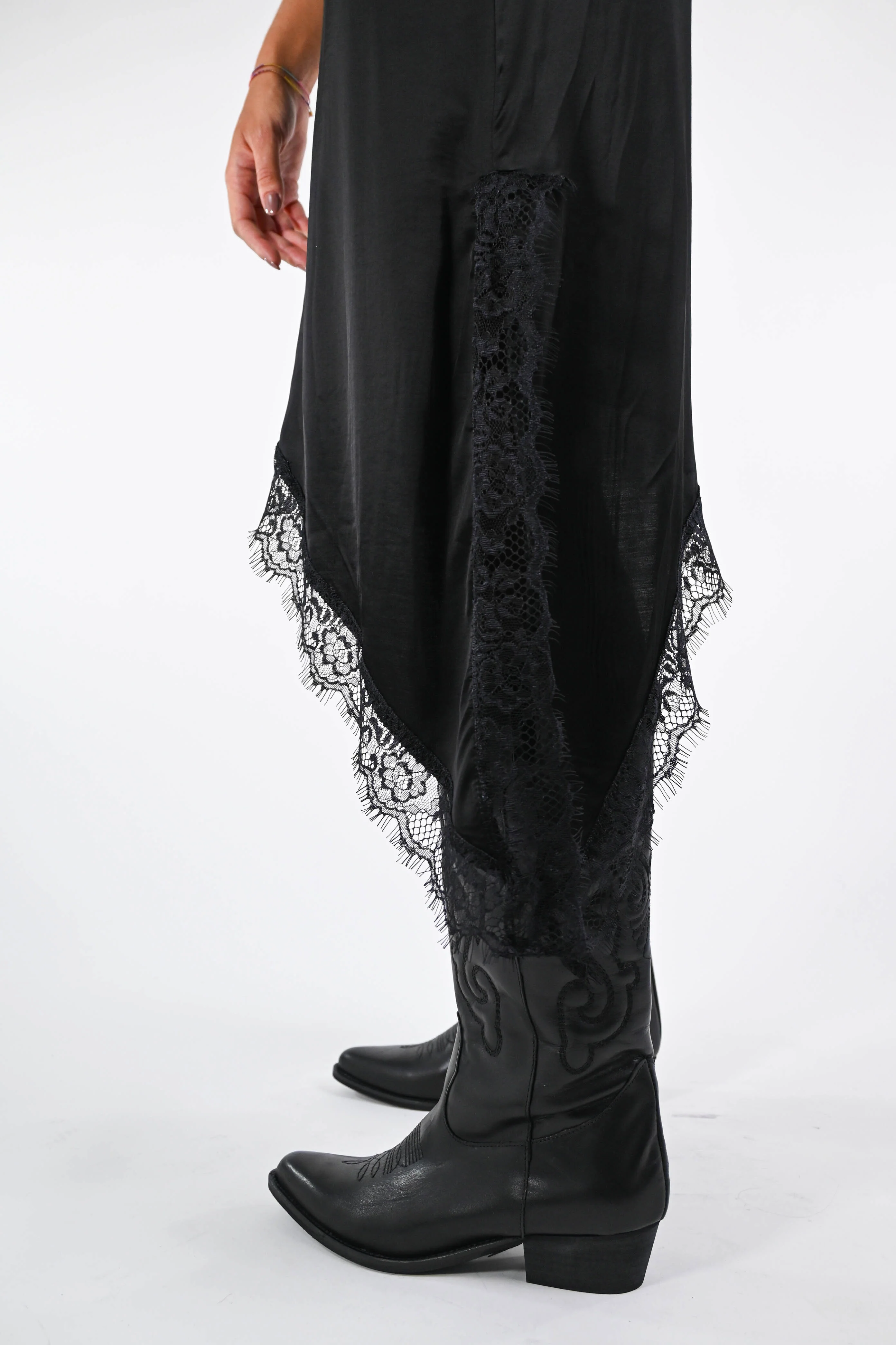 VICOLO - ABITO ASIMMETRICO CON PROFILI IN PIZZO ART.TF1087 - NERO - Image 5