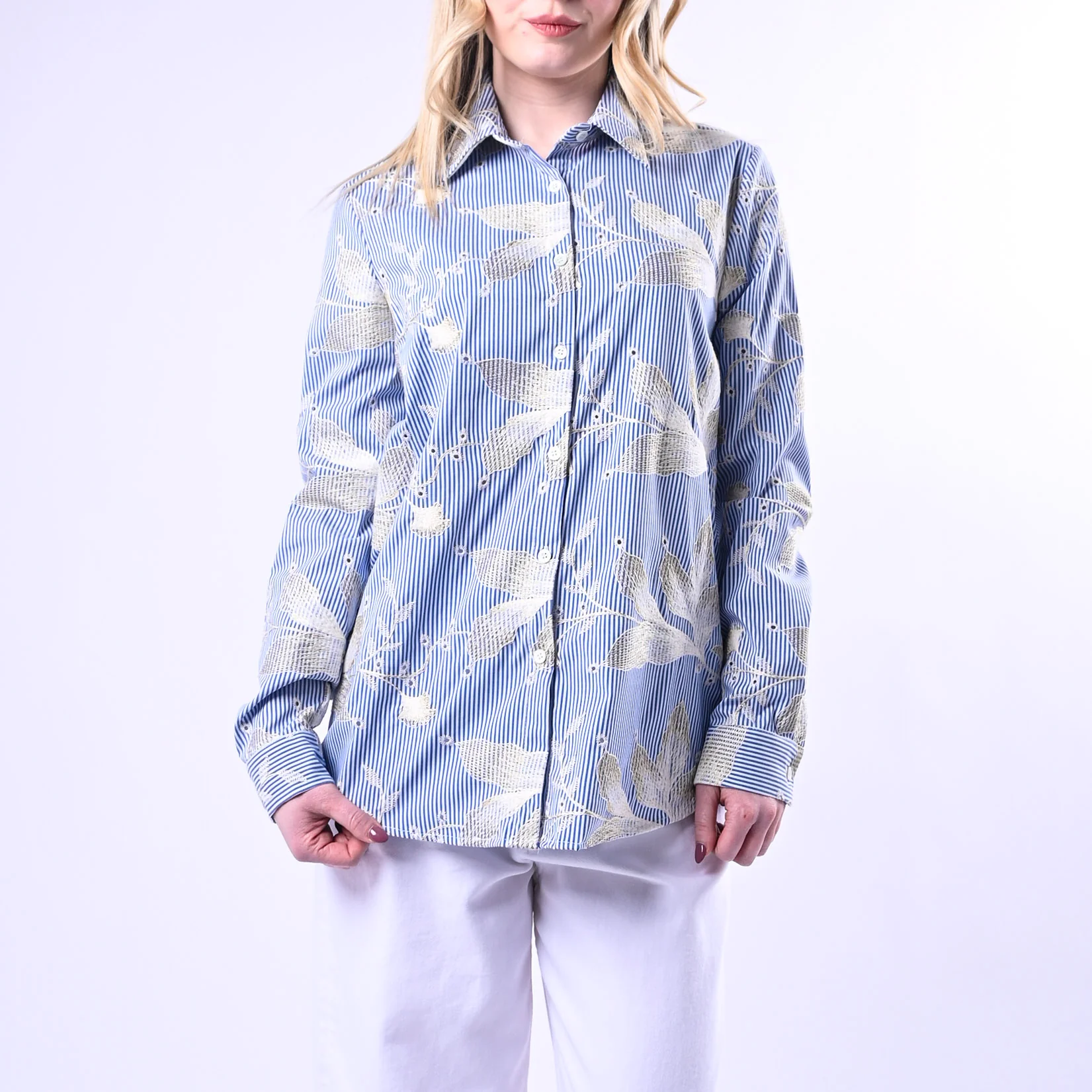 VICOLO - CAMICIA COLLETTO E BASTONCINO+RICAMO ORO ART.TAB1445 - BIANCO/CELESTE - Image 3