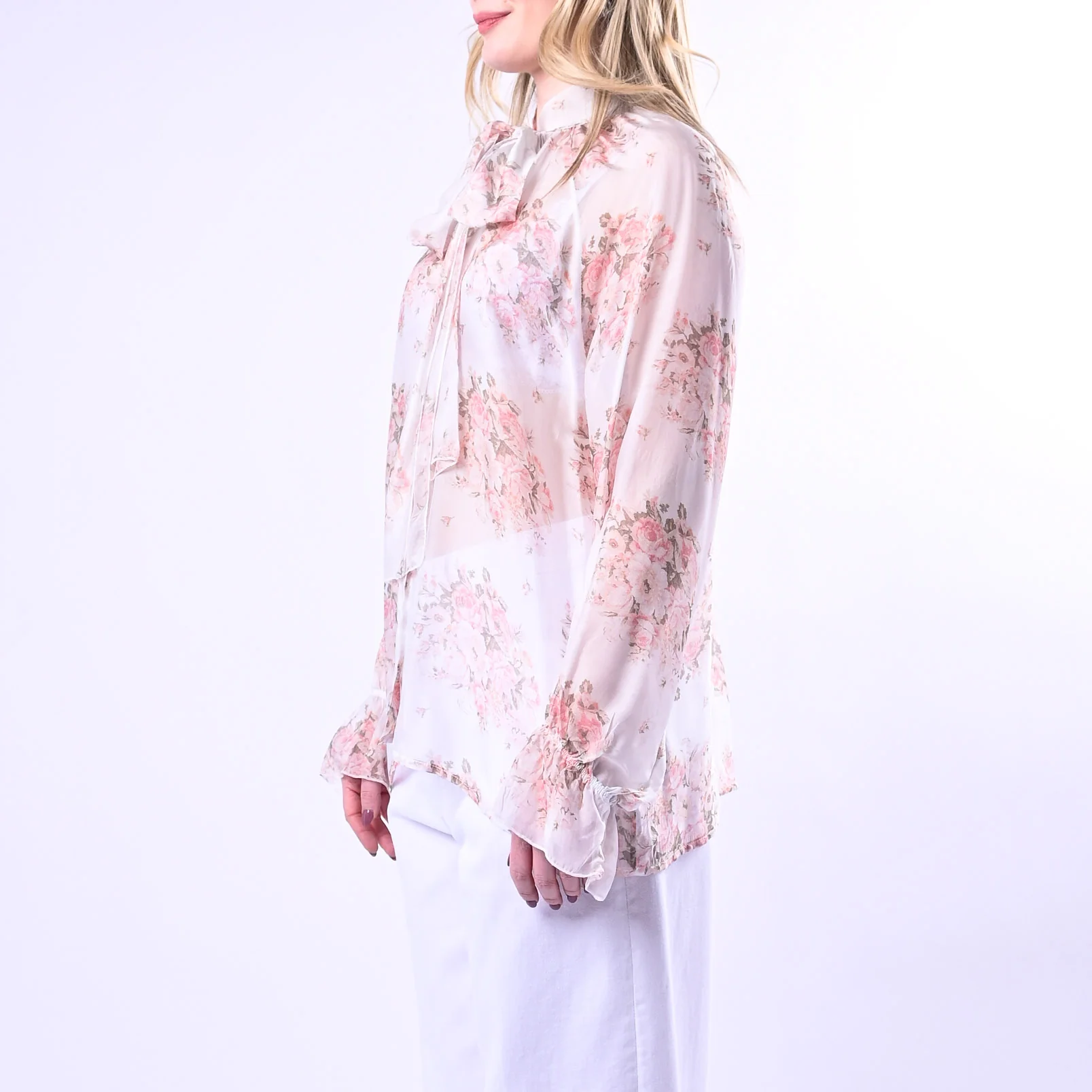VICOLO - CAMICIA CON FIOCCO FLOREALE ART.TAB0340 - BURRO/ROSA - Image 2