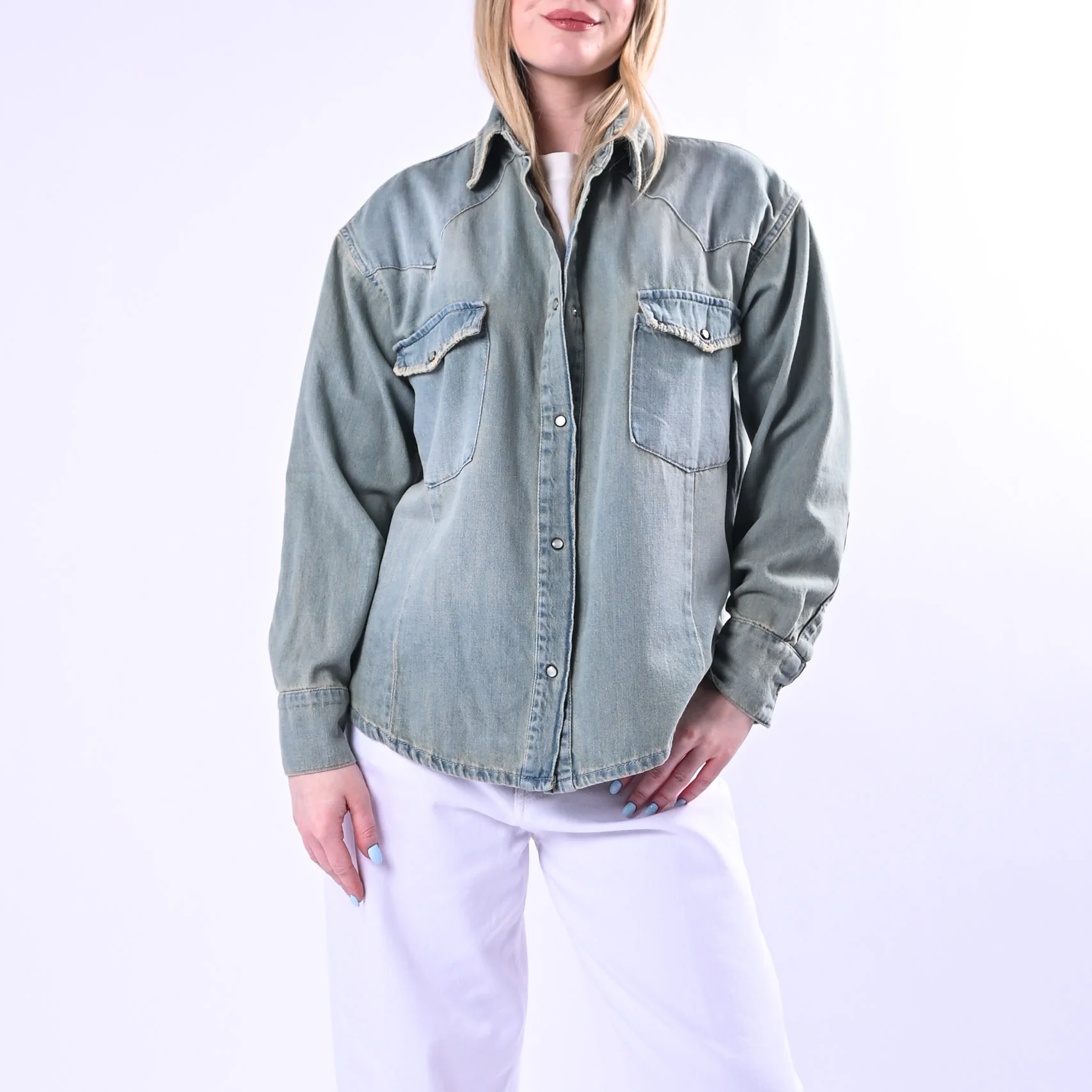 VICOLO - CAMICIA OVER MIRANDA IN DENIM ART.DAB5308/J - LAVAGGIO CHIARO
