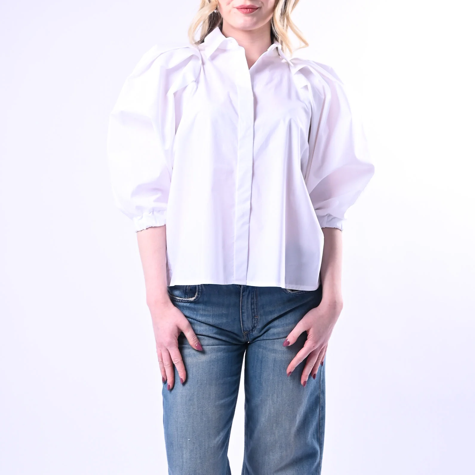 VICOLO - CAMICIA POPELINE MANICA SBUFFO ART.TAB1279 - BIANCO - Image 2