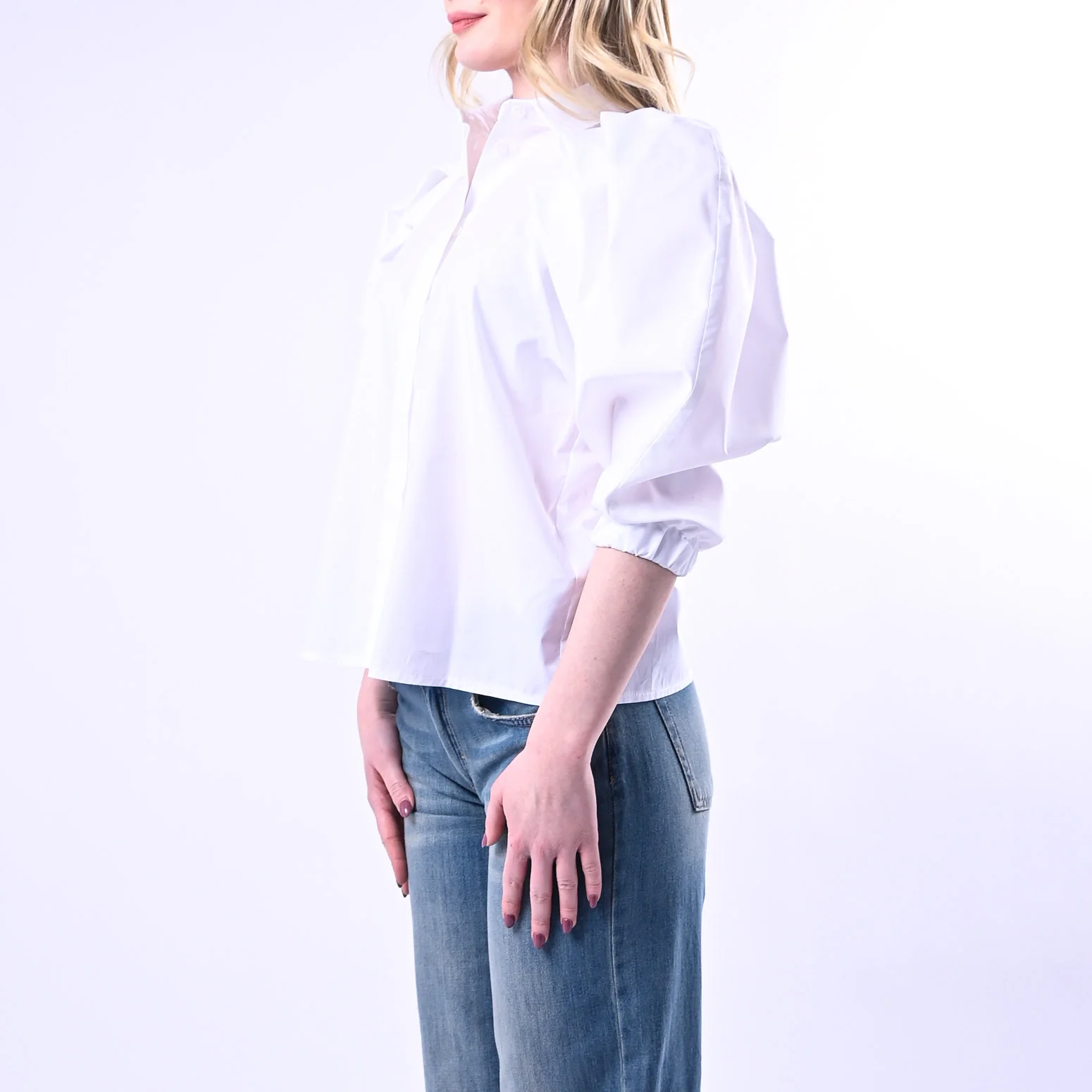 VICOLO - CAMICIA POPELINE MANICA SBUFFO ART.TAB1279 - BIANCO - Image 3