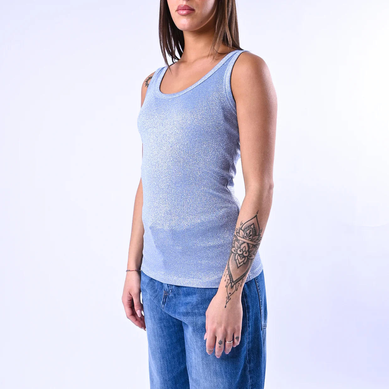 VICOLO - CANOTTA LUREX A COSTINE ART.UAB0076 - CELESTE - Image 3