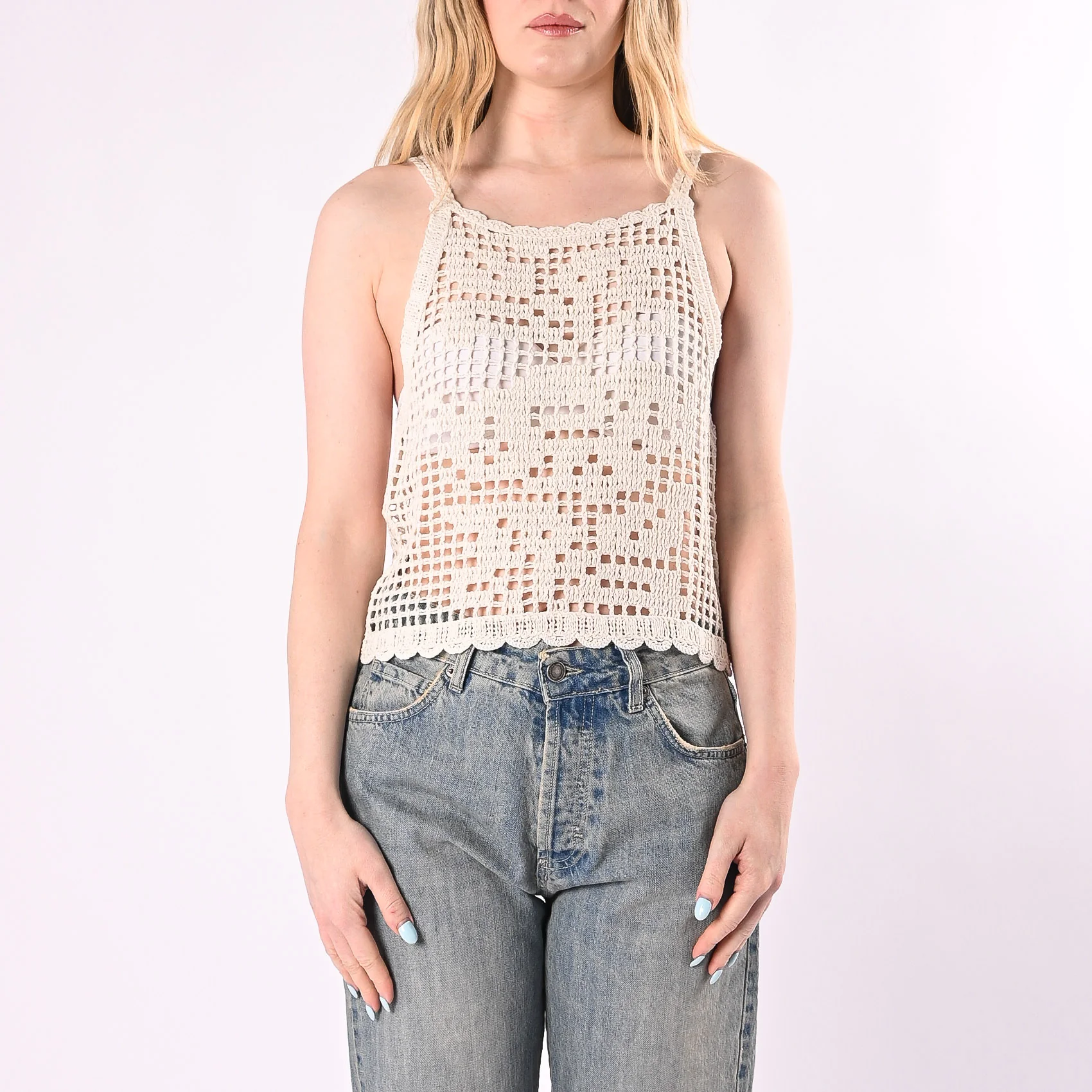 VICOLO - CROP TOP CROCHET DOPPIA SPALLINA ART. 5AB5024/B - BURRO - Image 2