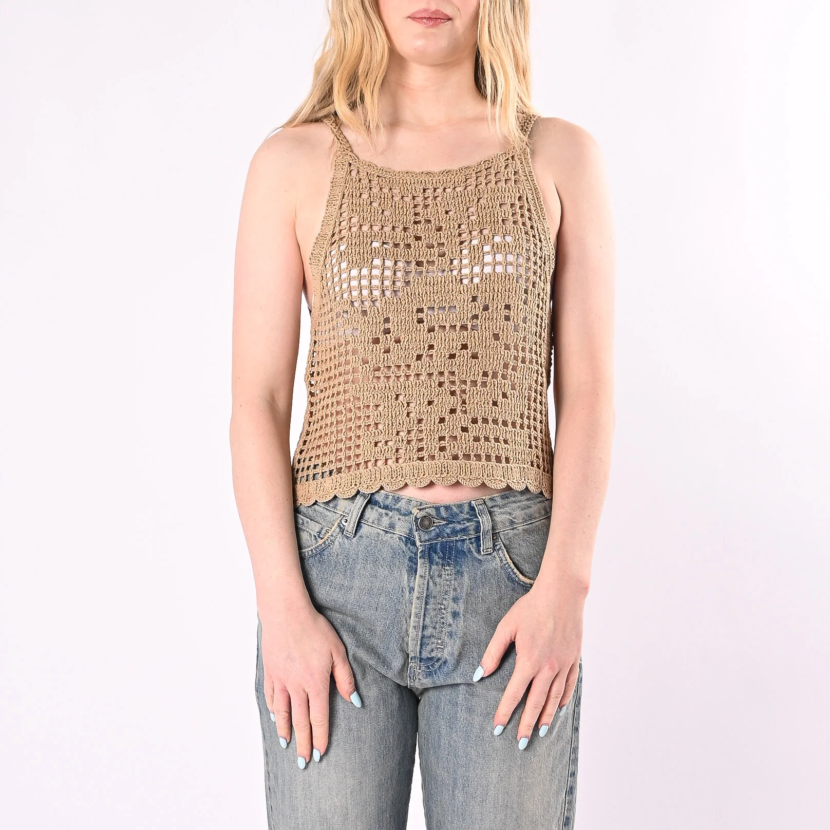 VICOLO - CROP TOP CROCHET DOPPIA SPALLINA ART. 5AB5024/D - DESERTO - Image 2