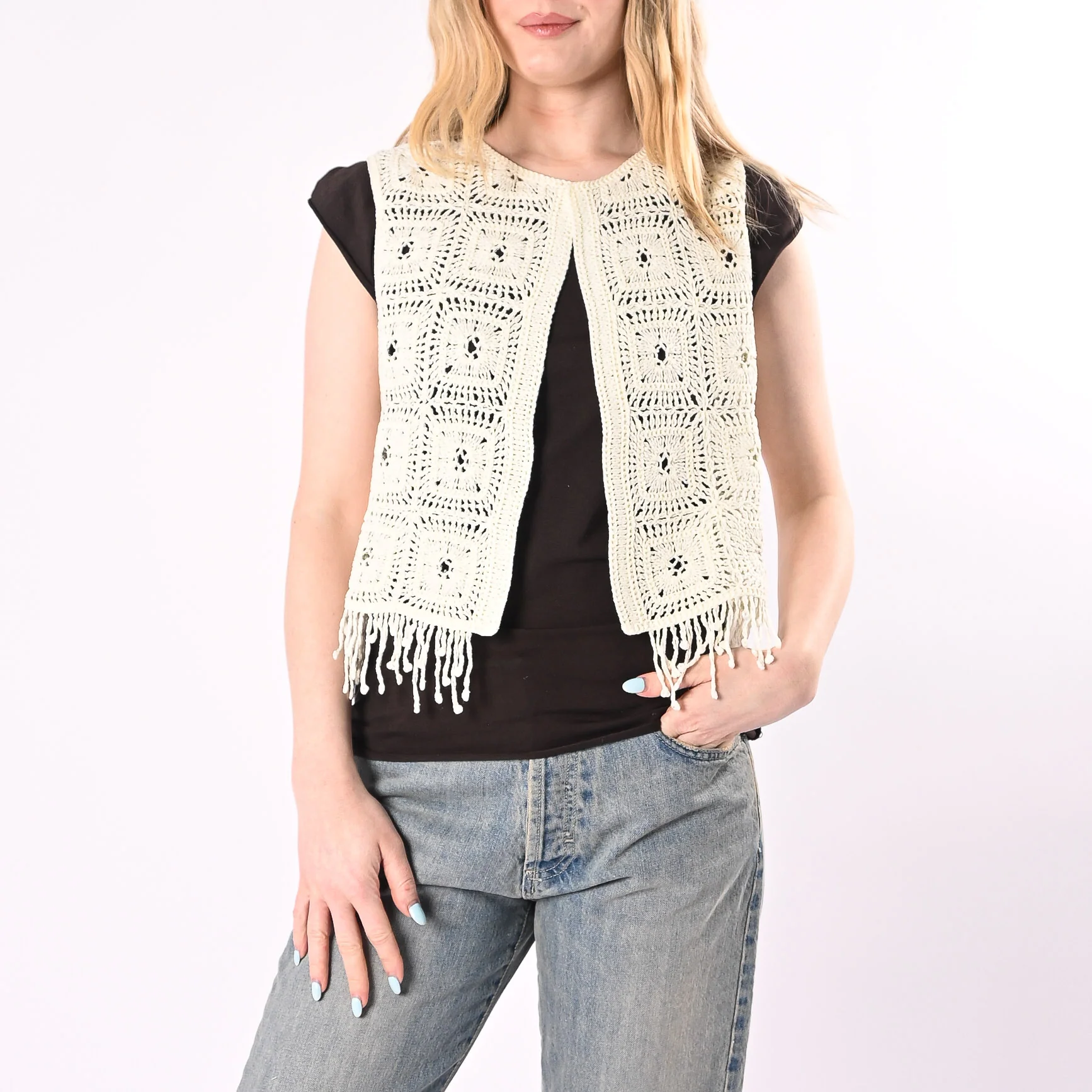 VICOLO - GILET CROCHET CON FRANGE ART. 5AB5026/B - BURRO