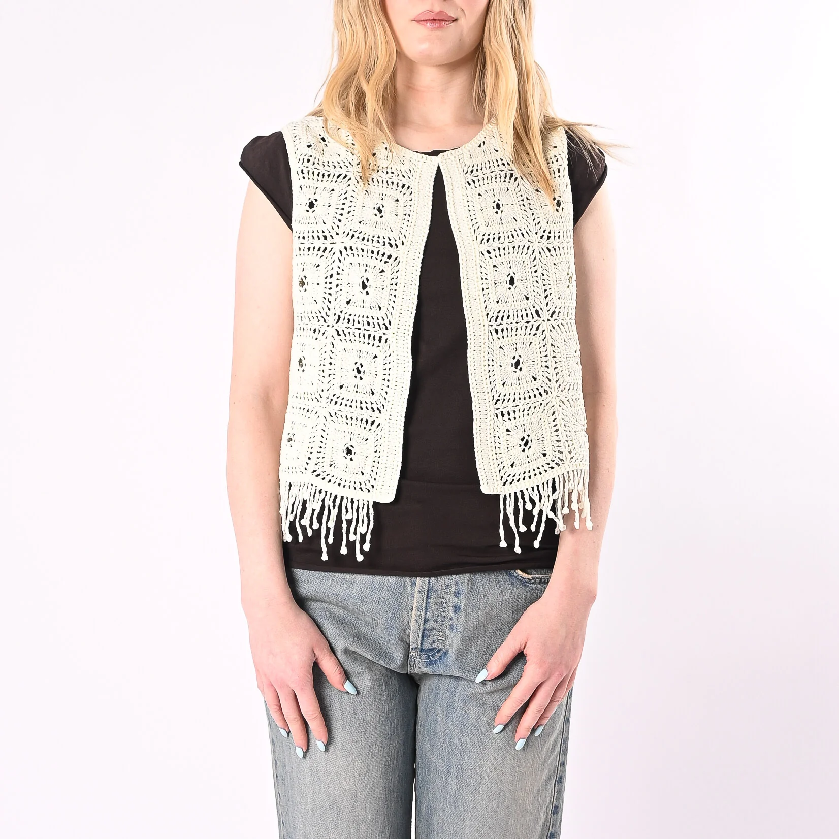 VICOLO - GILET CROCHET CON FRANGE ART. 5AB5026/B - BURRO - Image 2