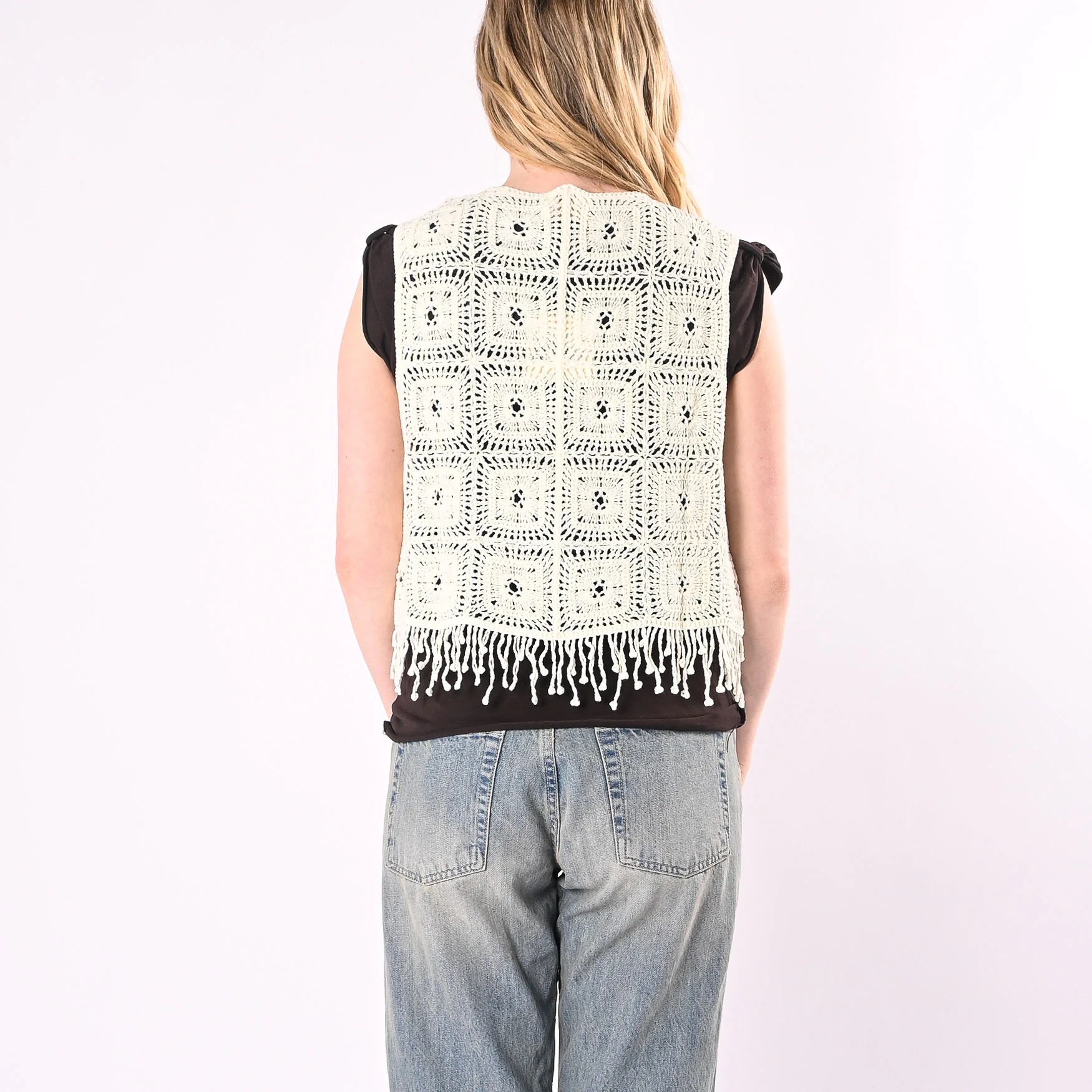 VICOLO - GILET CROCHET CON FRANGE ART. 5AB5026/B - BURRO - Image 3