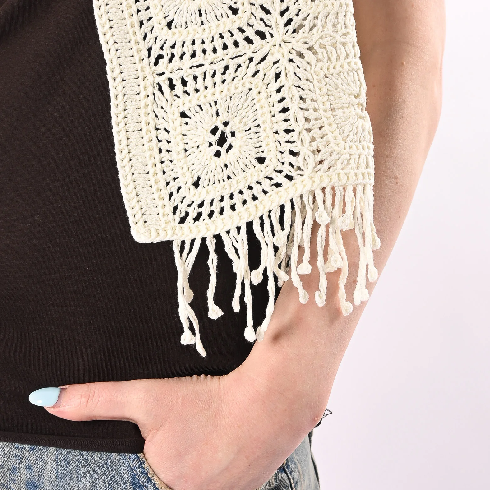 VICOLO - GILET CROCHET CON FRANGE ART. 5AB5026/B - BURRO - Image 4