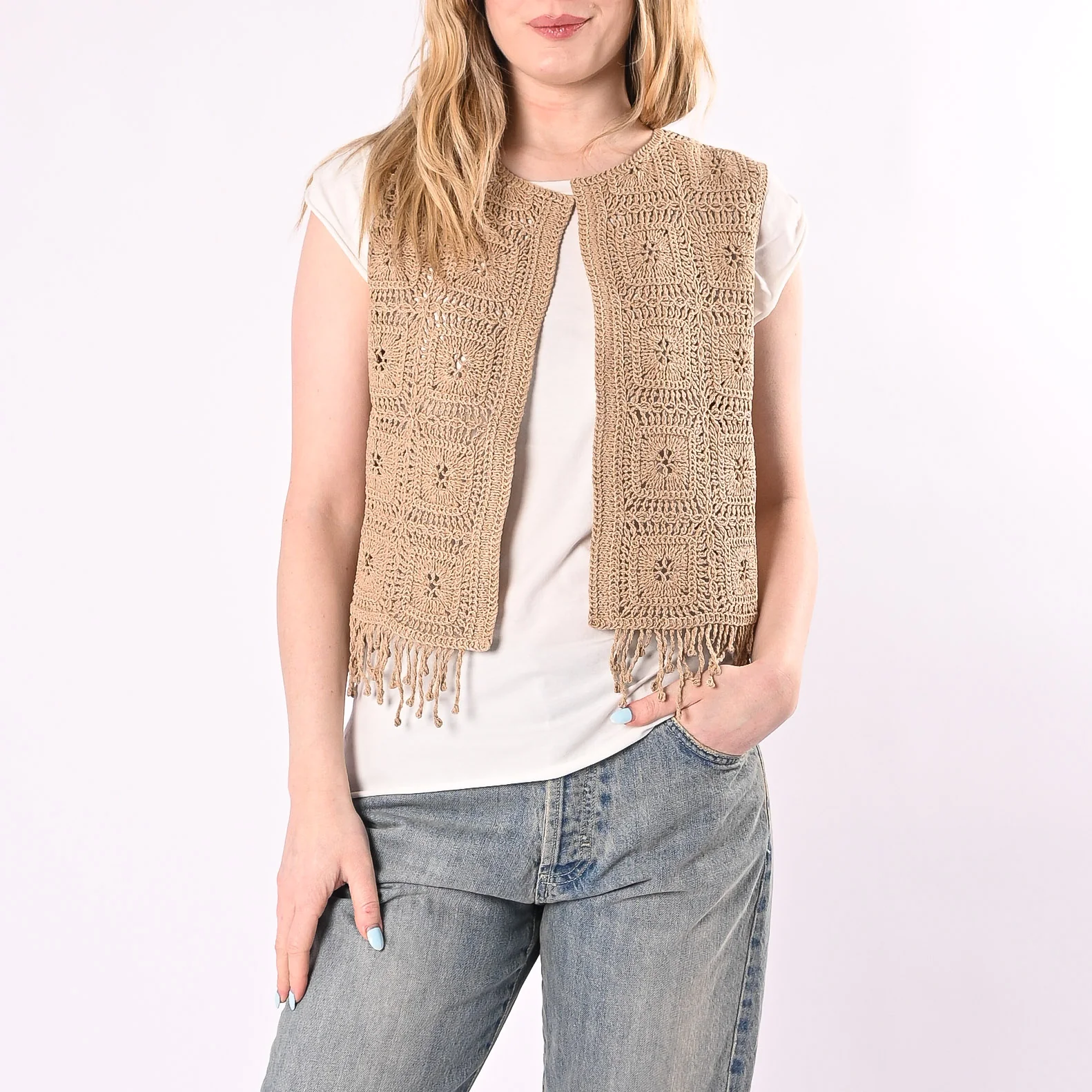 VICOLO - GILET CROCHET CON FRANGE ART. 5AB5026/D - DESERTO