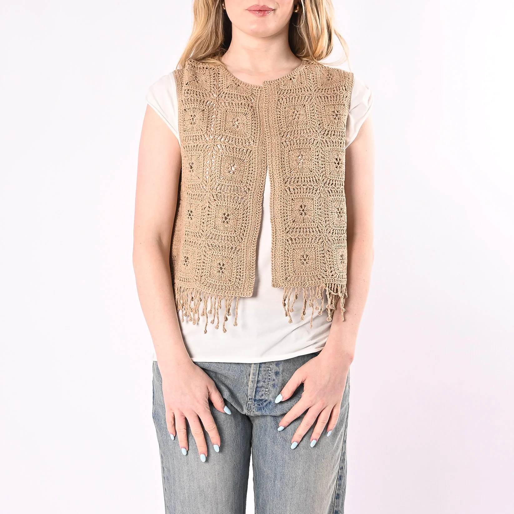 VICOLO - GILET CROCHET CON FRANGE ART. 5AB5026/D - DESERTO - Image 2