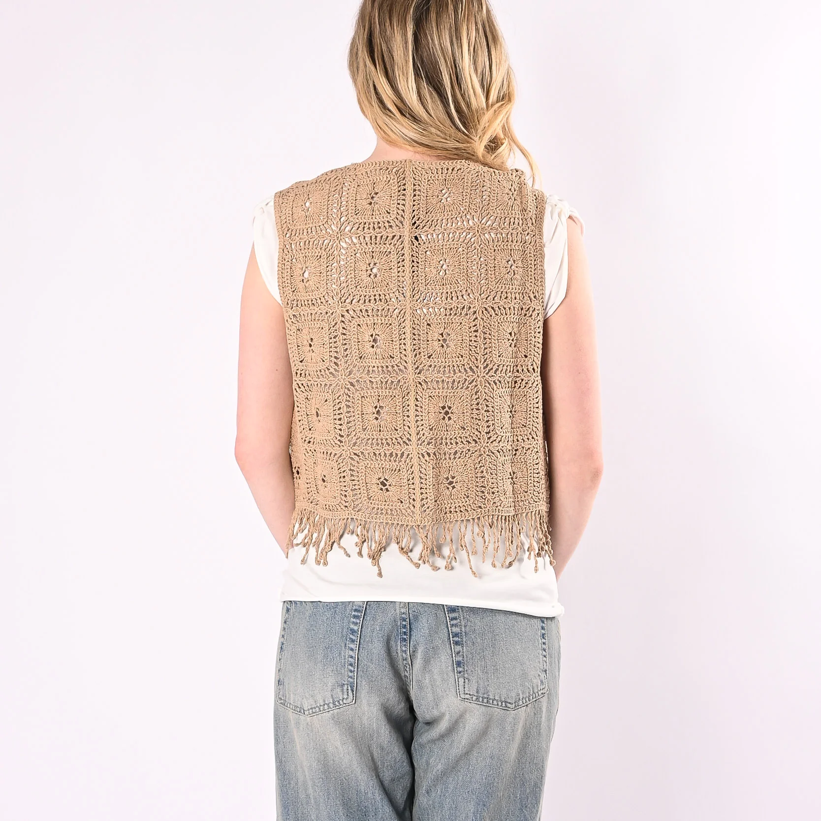 VICOLO - GILET CROCHET CON FRANGE ART. 5AB5026/D - DESERTO - Image 3